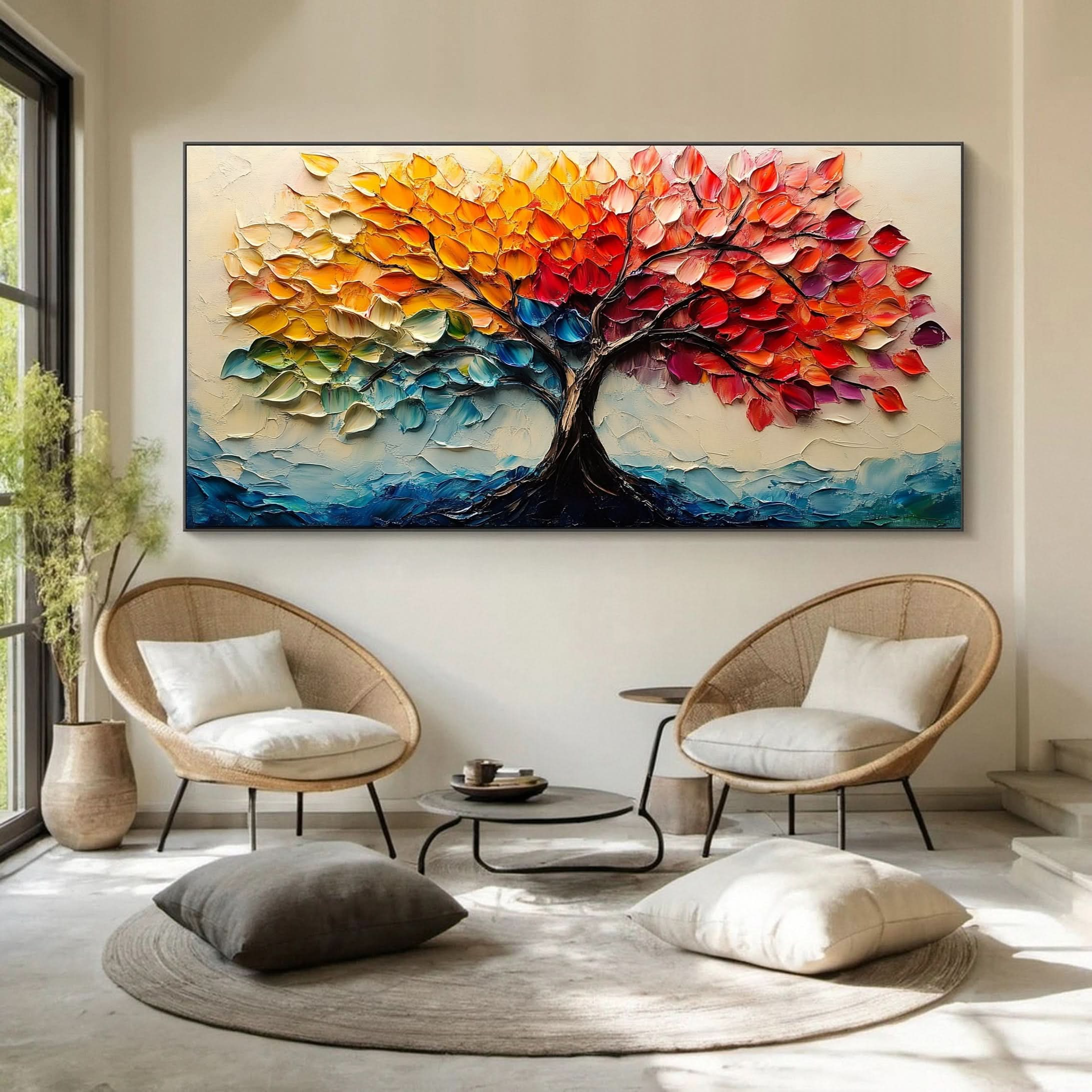 Vibrant Seasonal Tree Canvas Art - Colorful Modern Wall Decor #FT 055