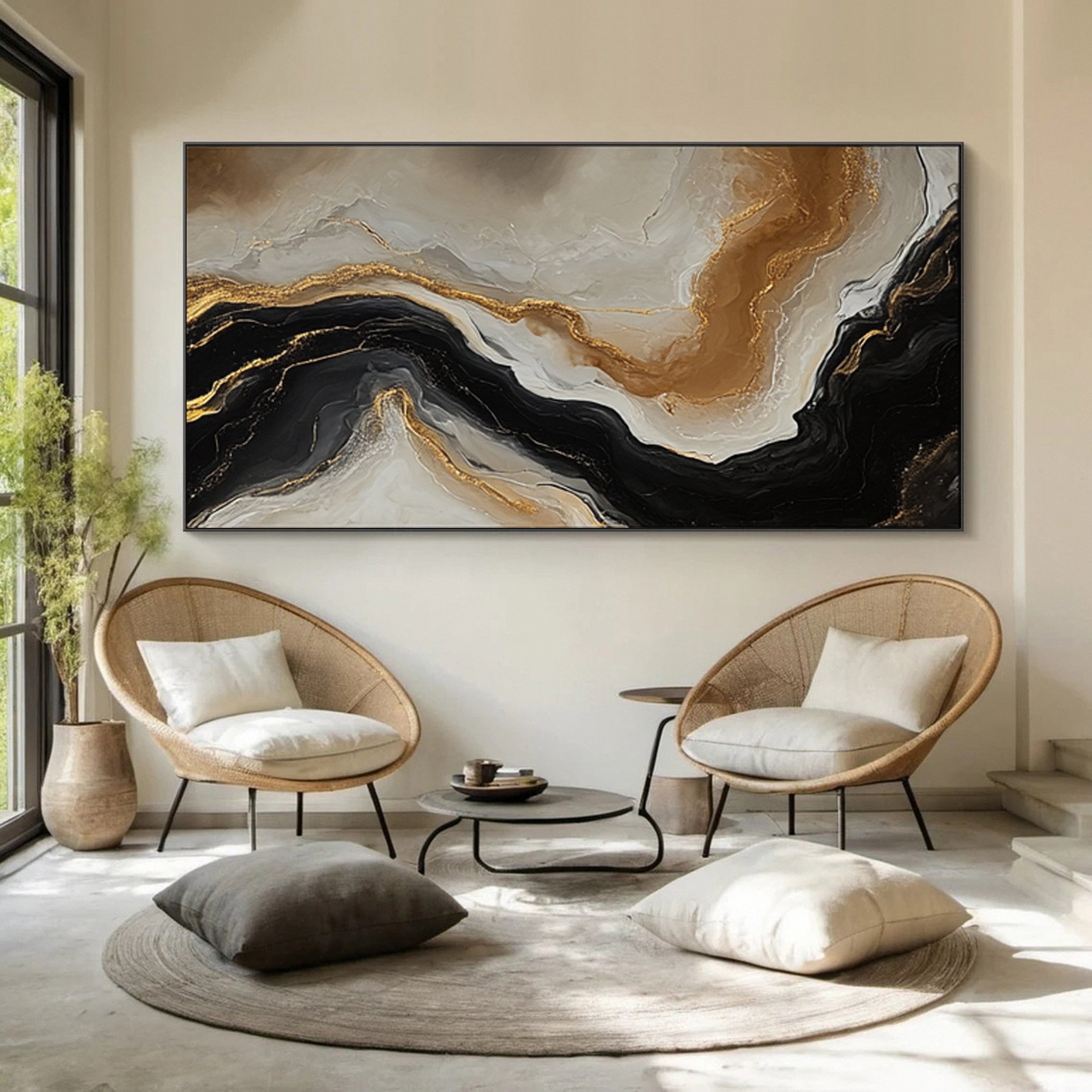 Abstract Ripples Gold and Black Wall Art #BBM 064