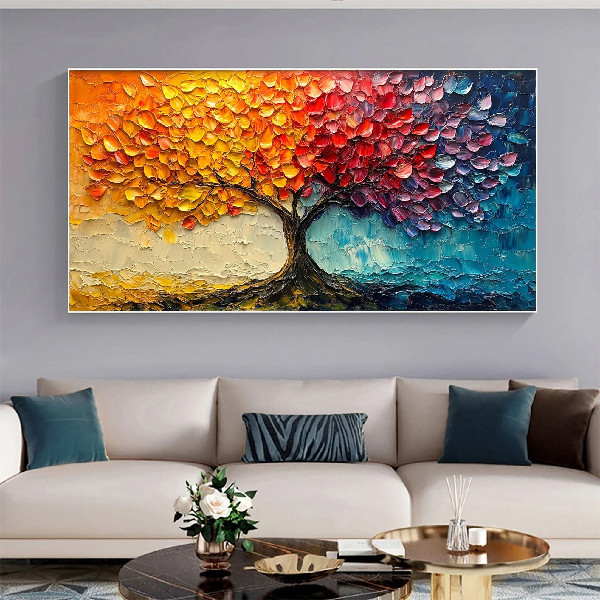 Vibrant Seasonal Tree Canvas Art - Colorful Modern Wall Decor #FT 054