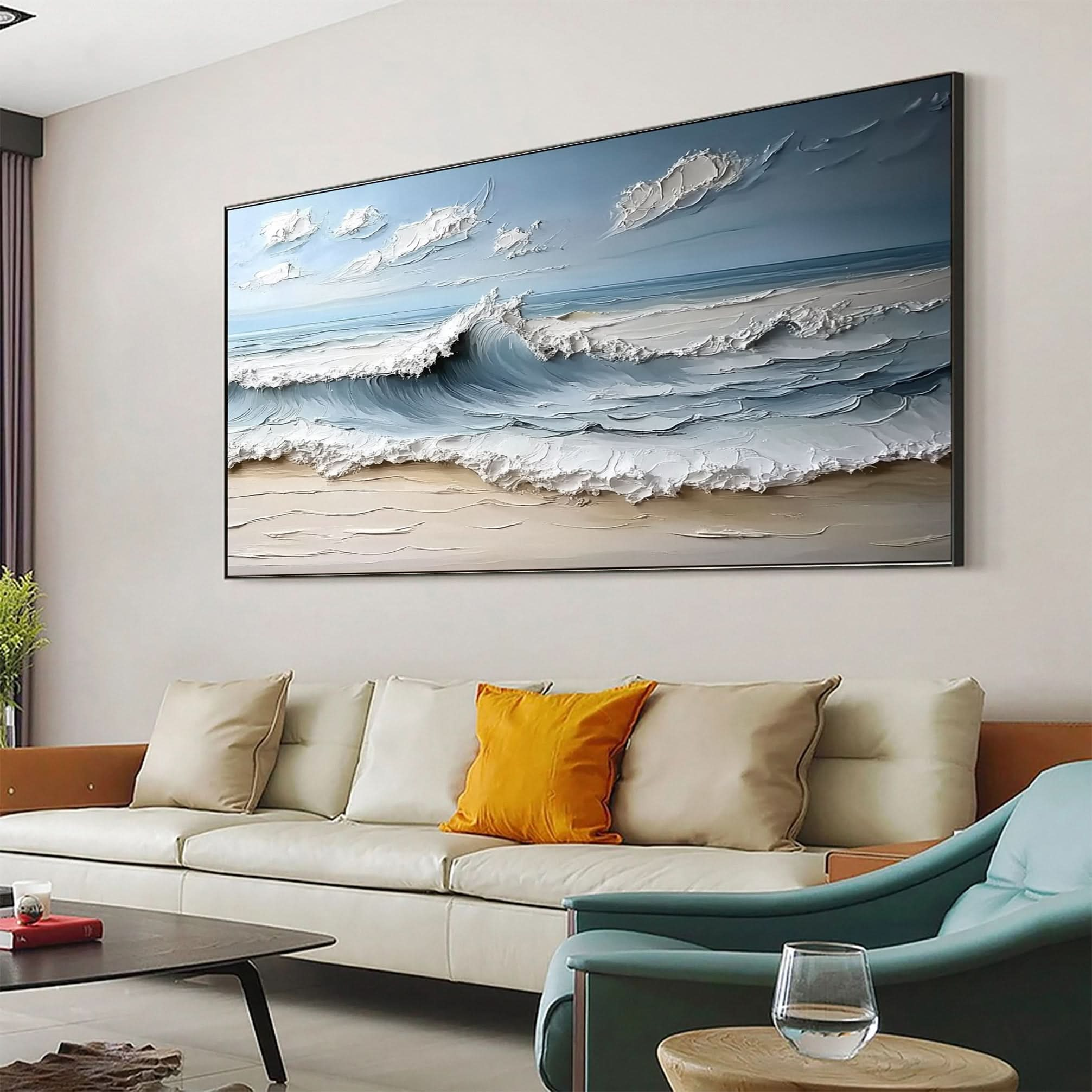 Marine Elegance Luxurious Blue Waves Oil Canvas for Modern Interiors #OS 051