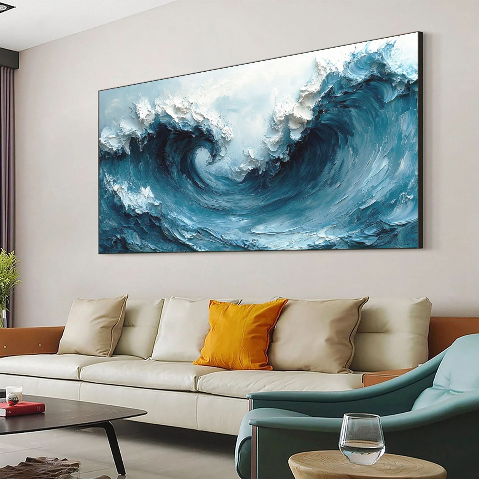 Large Abstract Sea Waves Artwork for Contemporary Wall Decor #OS 056