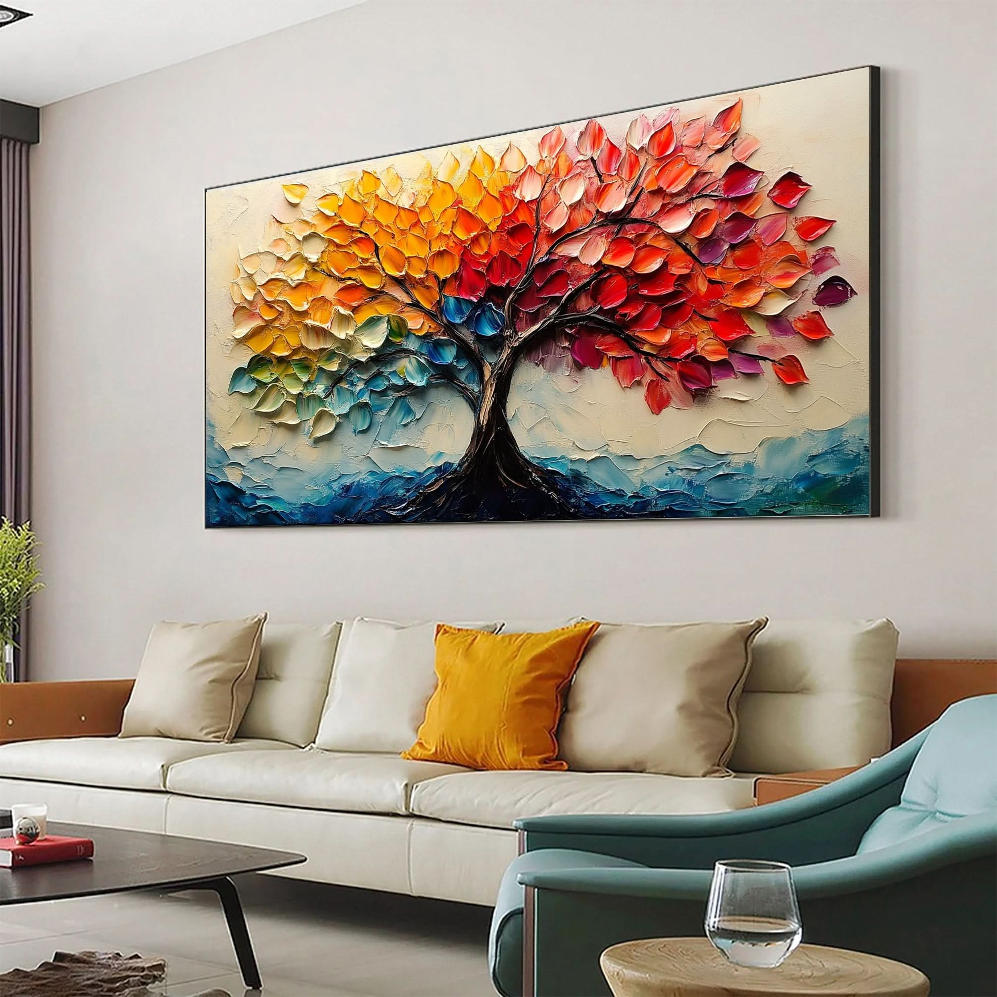 Vibrant Seasonal Tree Canvas Art - Colorful Modern Wall Decor #FT 055