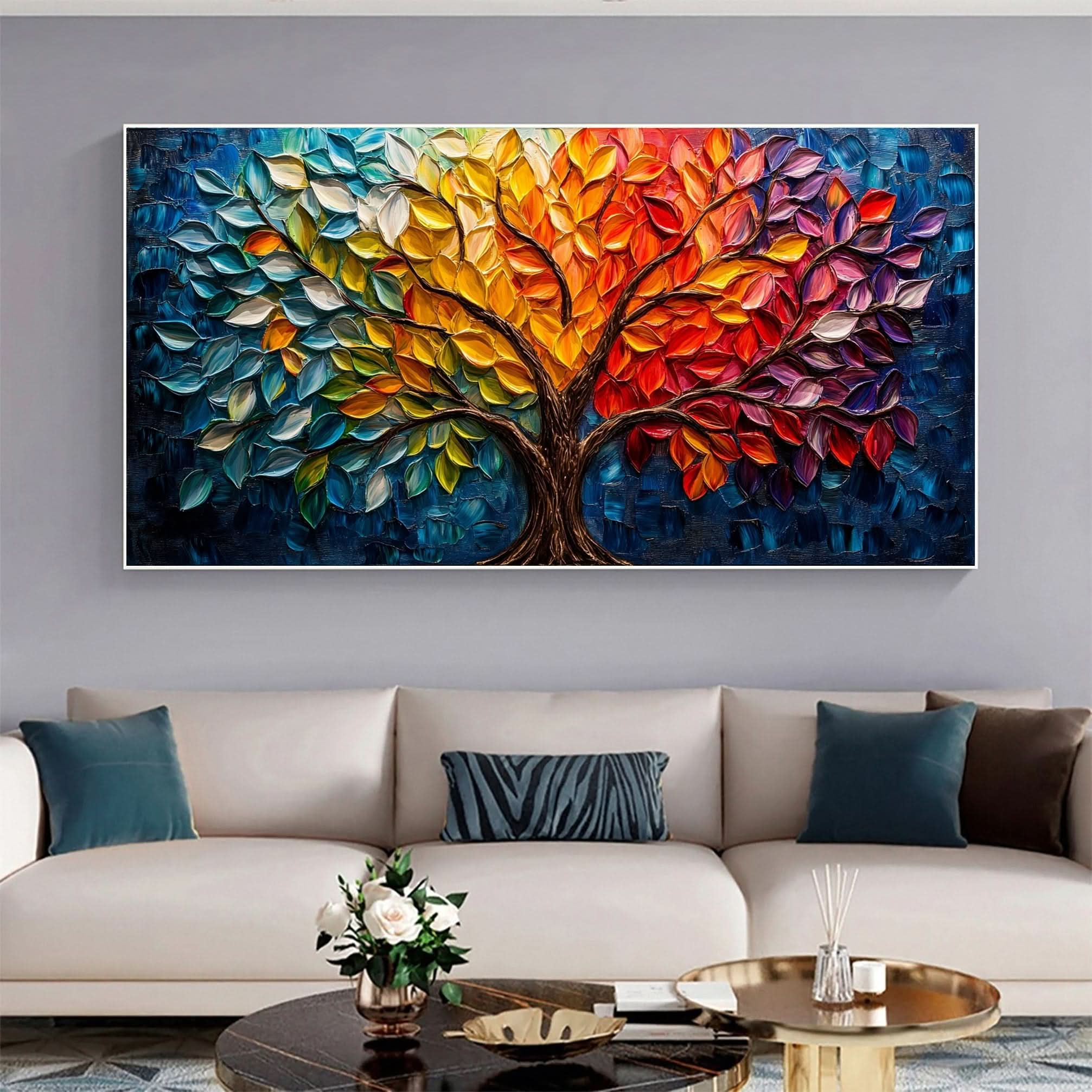 Vibrant Seasonal Tree Canvas Art - Colorful Modern Wall Decor #FT 053