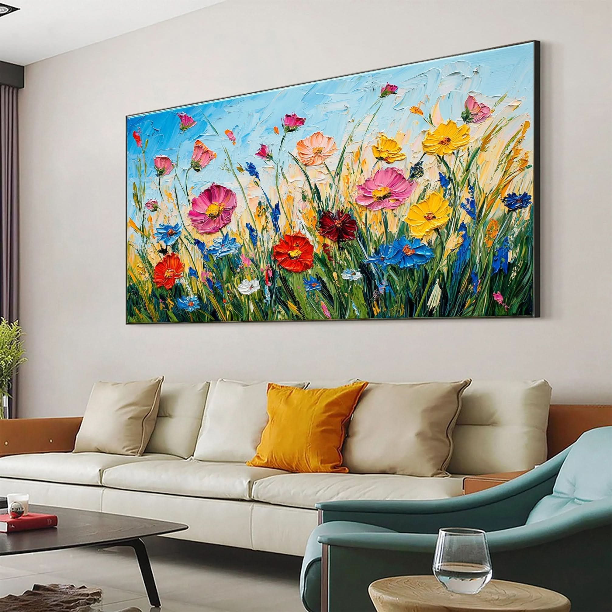 Lively Meadow Flowers Canvas Art Vivid Floral Wall Decor for Room Decor #FT 050