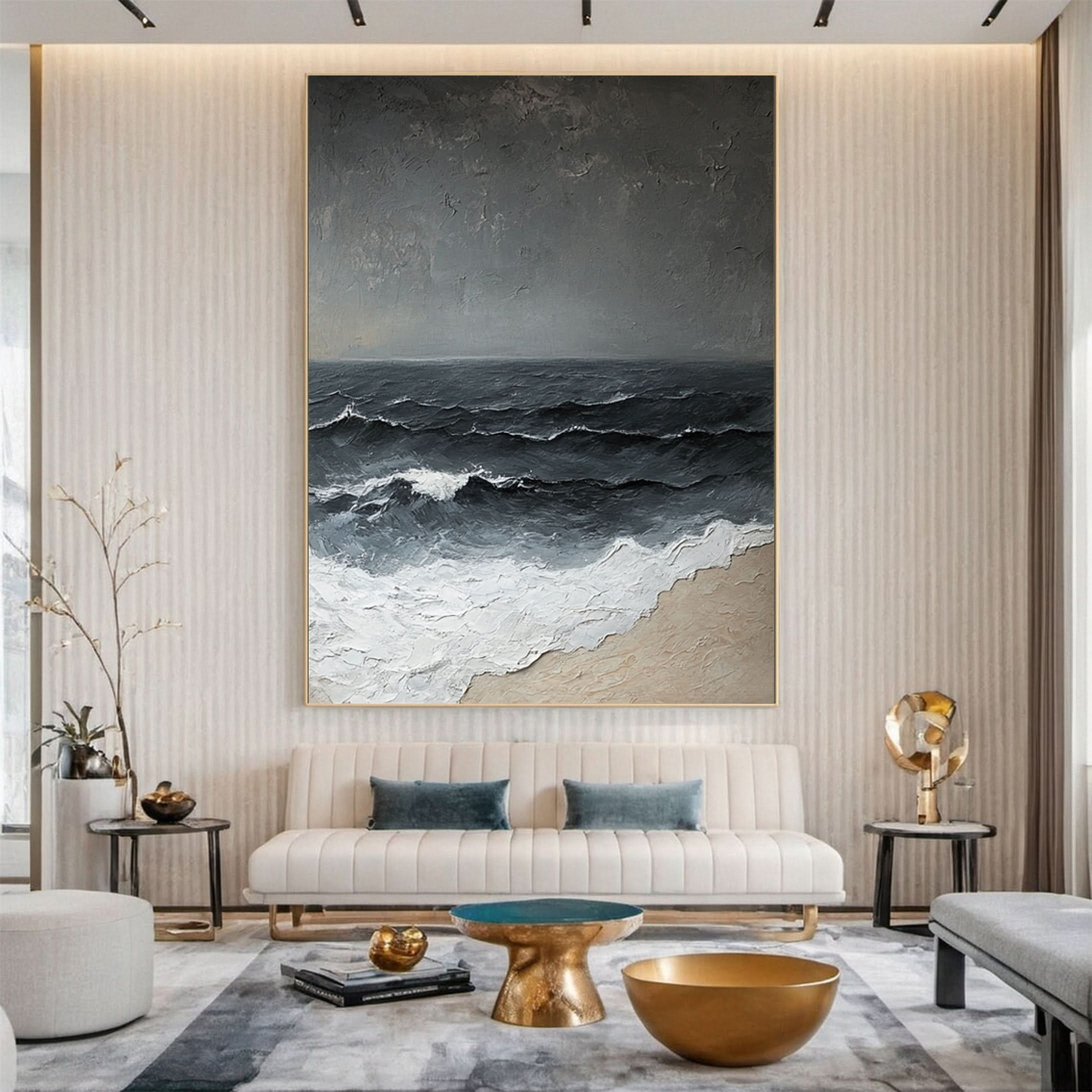 Dynamic Ocean Wave Canvas Art Textured Sea Painting #OS 070