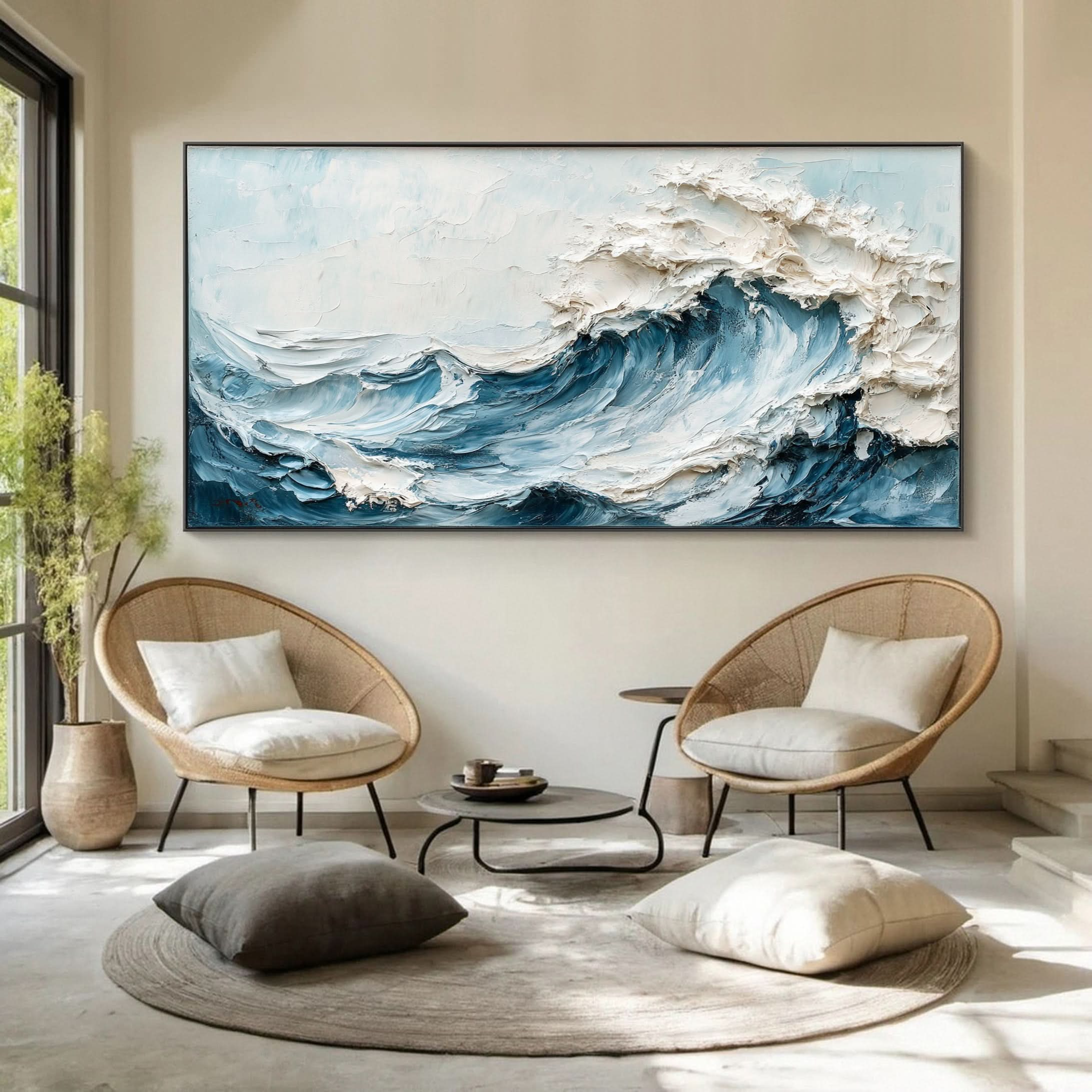 Marine Elegance Luxurious Blue Waves Oil Canvas for Modern Interiors #OS 049