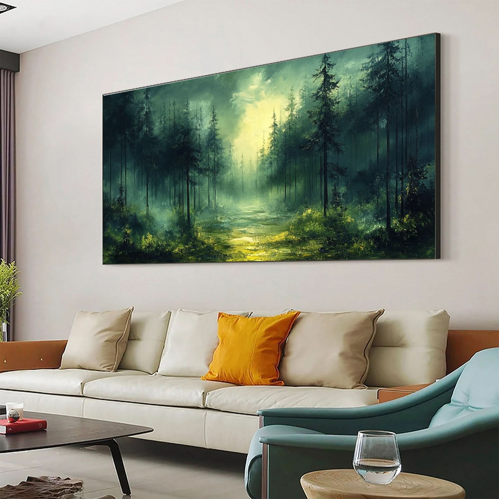 Vibrant Forest Landscape Painting Large Tree Canvas Art #FT 046