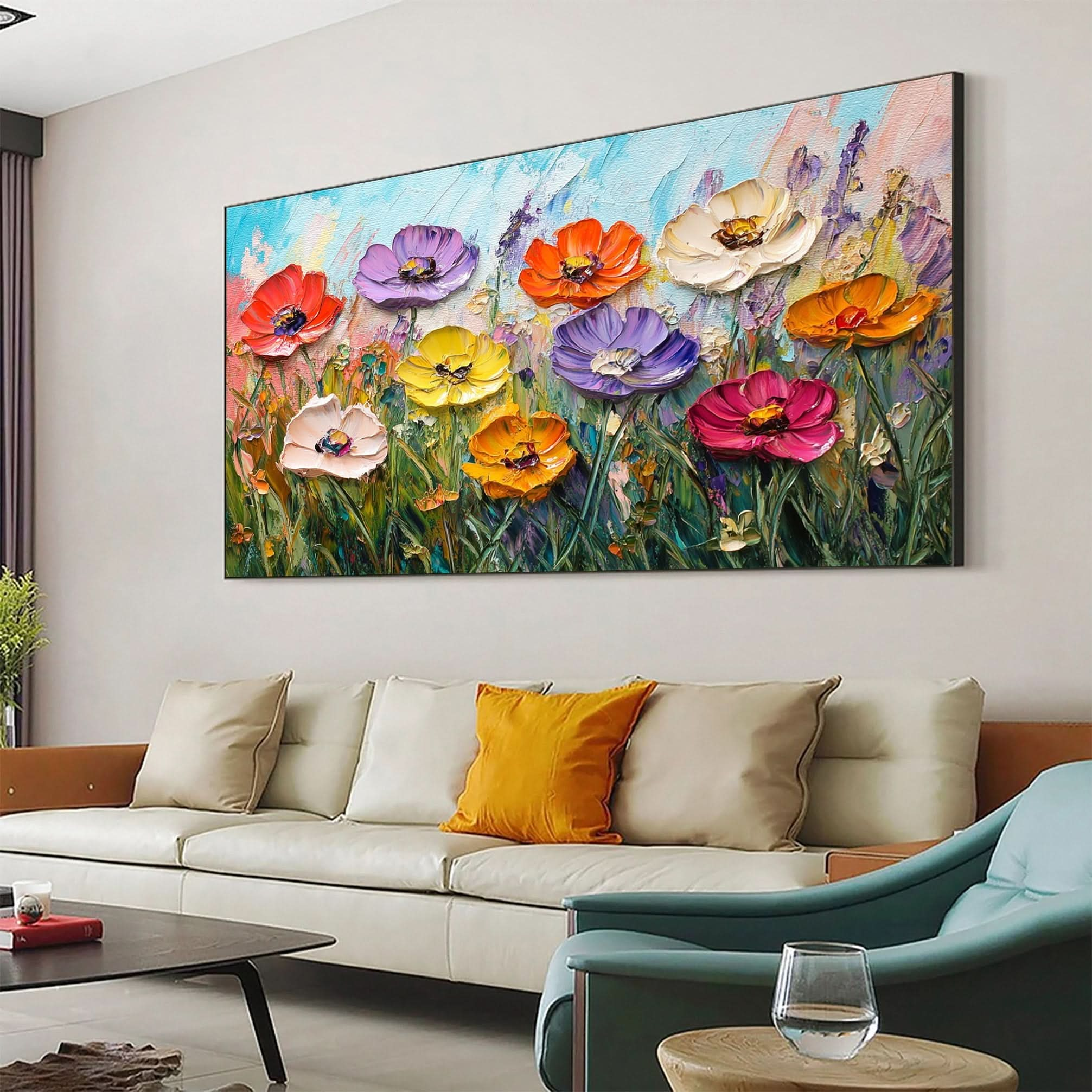 Lively Meadow Flowers Canvas Art Vivid Floral Wall Decor for Room Decor #FT 052