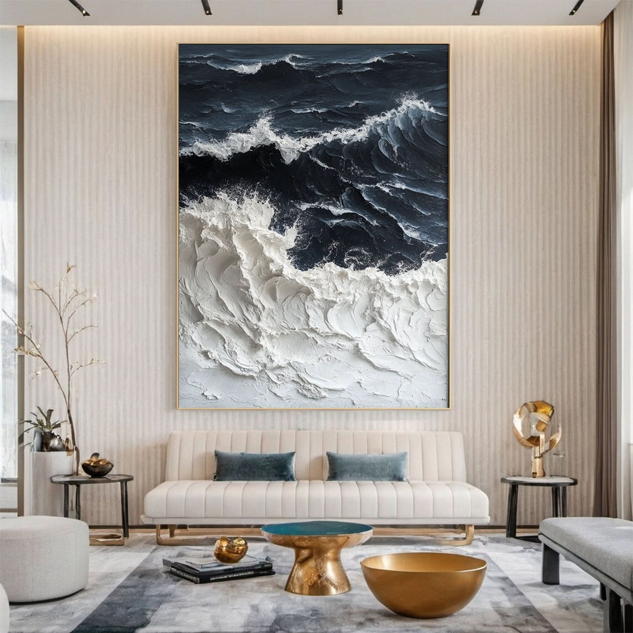 Dynamic Ocean Wave Canvas Art Textured Sea Painting #OS 064