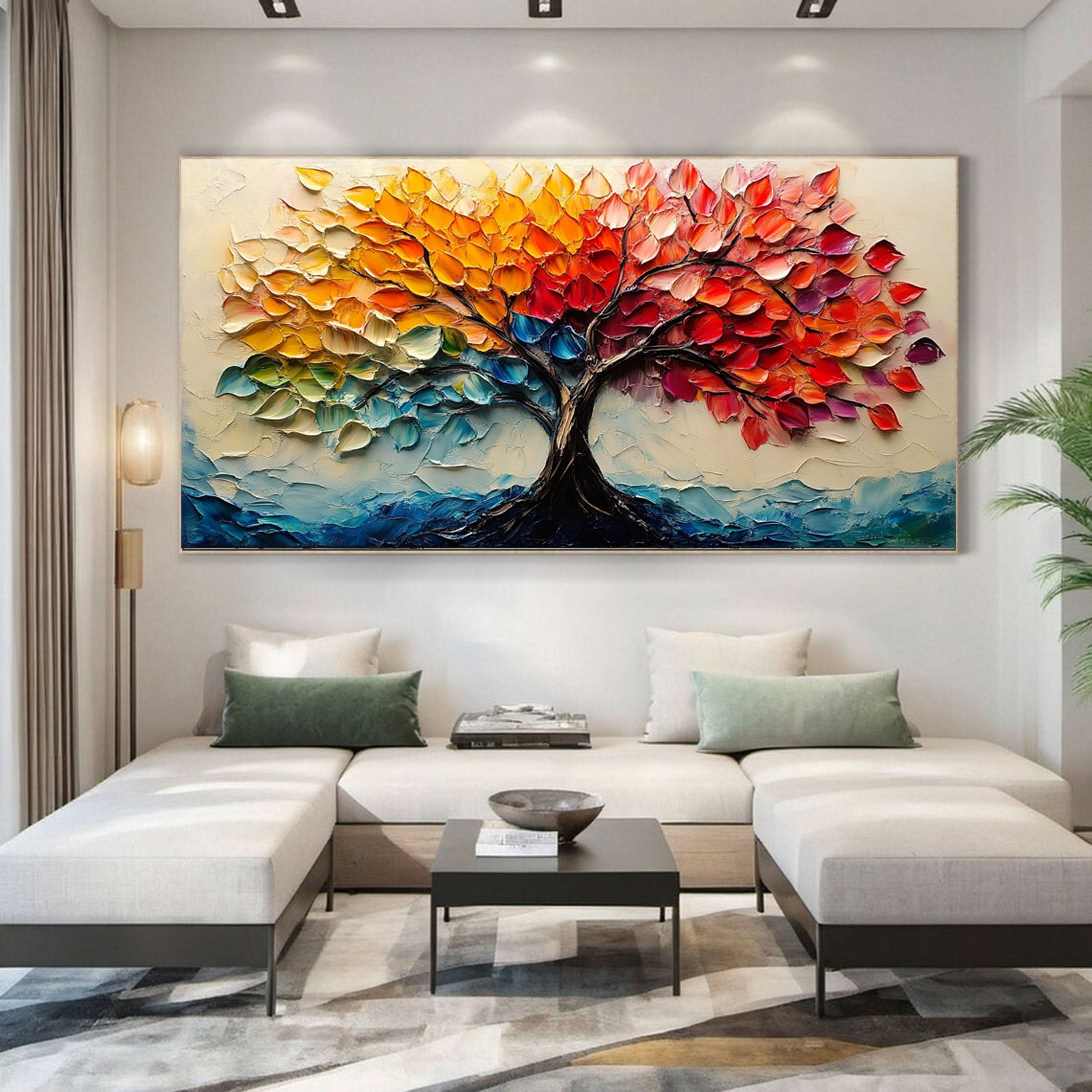 Vibrant Seasonal Tree Canvas Art - Colorful Modern Wall Decor #FT 055