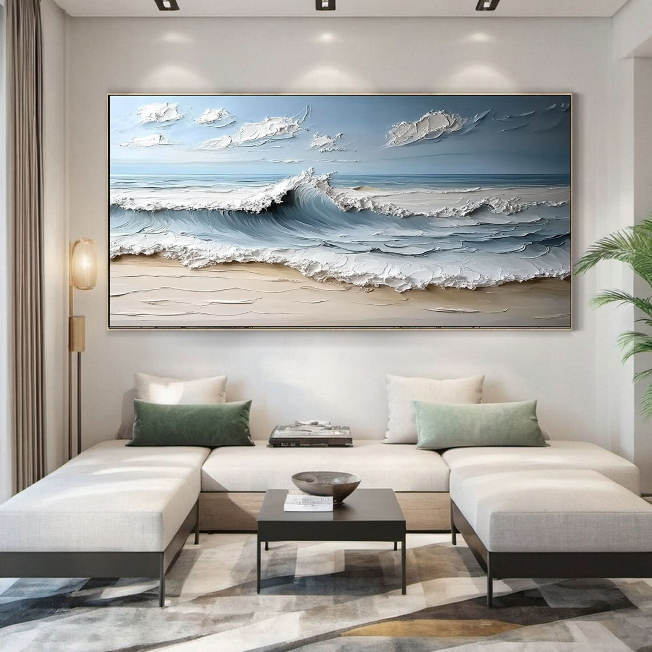 Marine Elegance Luxurious Blue Waves Oil Canvas for Modern Interiors #OS 051