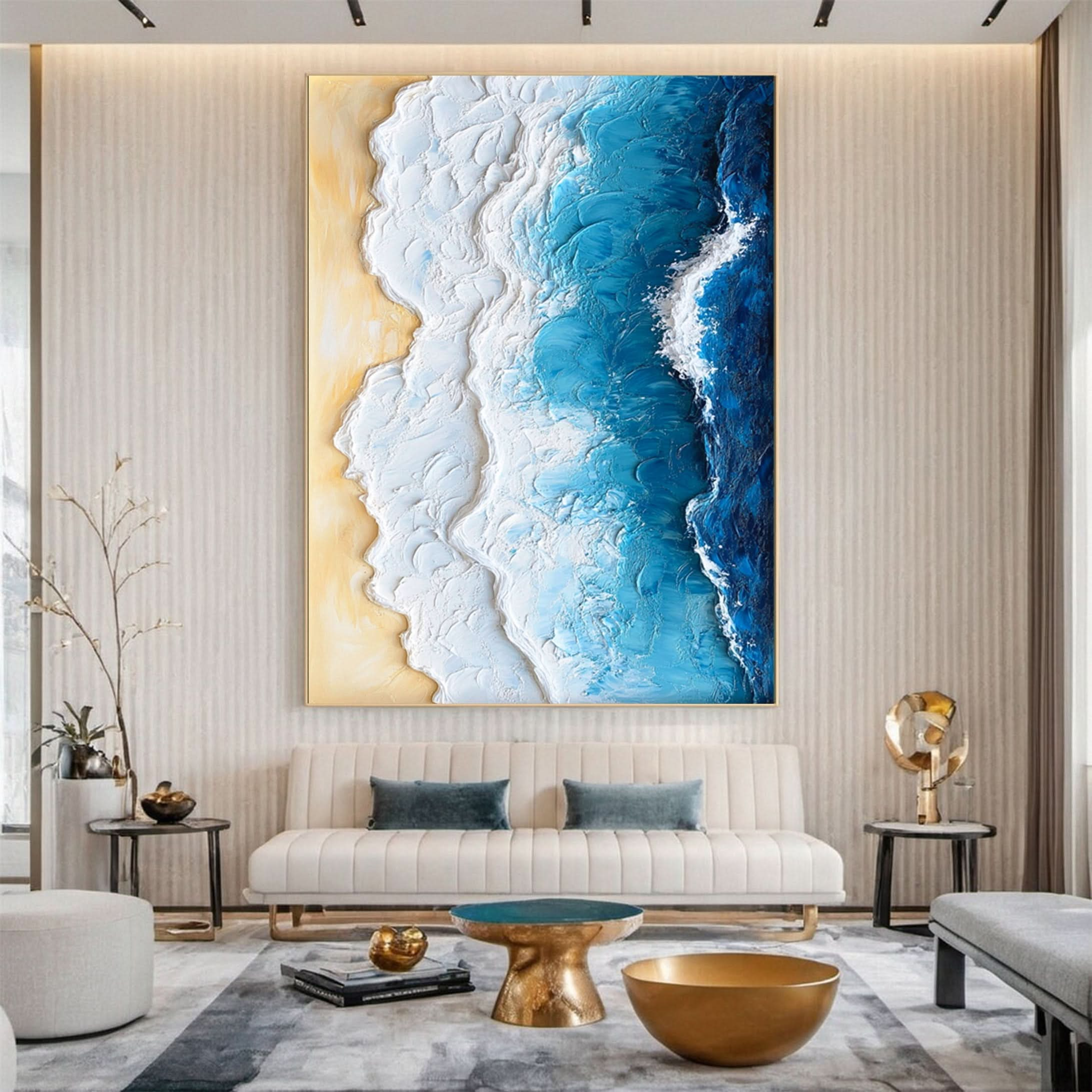 Modern Ocean Wave Canvas Textured Abstract Art for Home Decor #OS 059