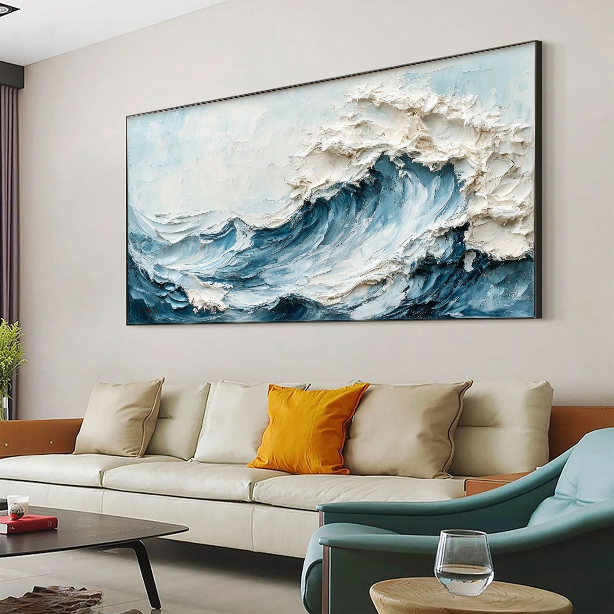 Marine Elegance Luxurious Blue Waves Oil Canvas for Modern Interiors #OS 049