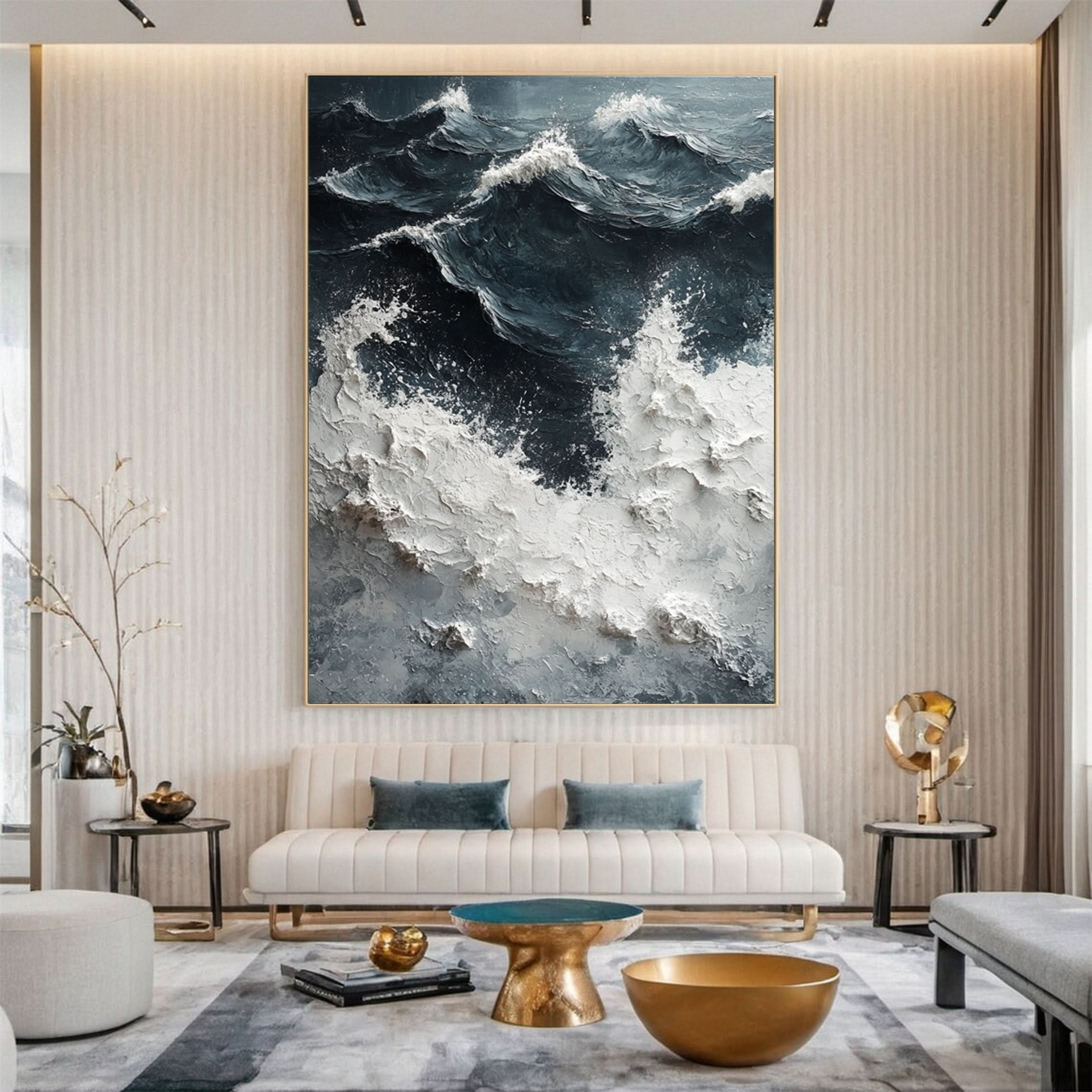 Dynamic Ocean Wave Canvas Art Textured Sea Painting #OS 062