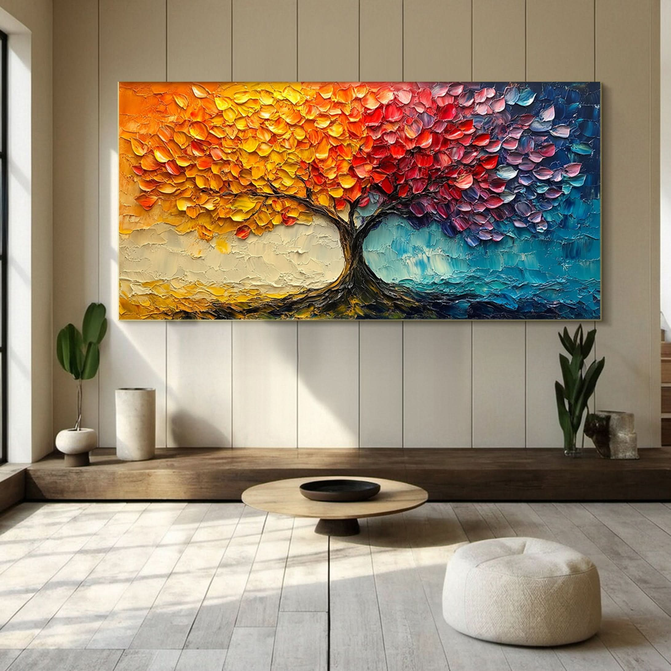 Vibrant Seasonal Tree Canvas Art - Colorful Modern Wall Decor #FT 054