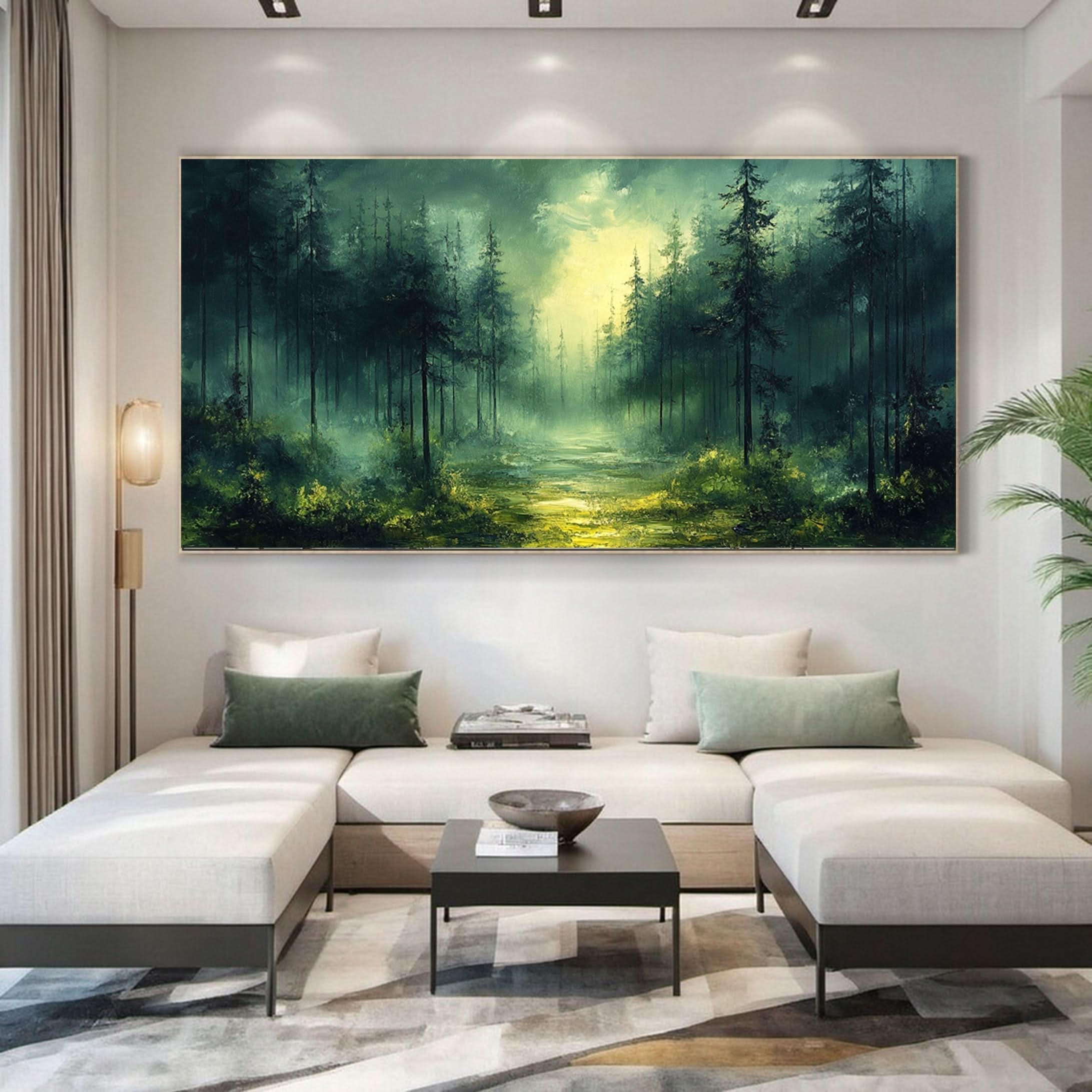 Vibrant Forest Landscape Painting Large Tree Canvas Art #FT 046