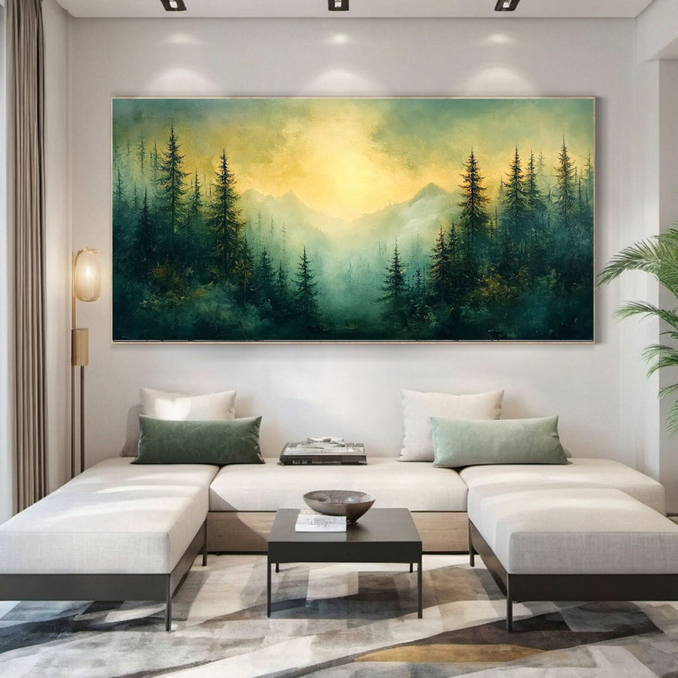 Vibrant Forest Landscape Painting Large Tree Canvas Art #FT 047