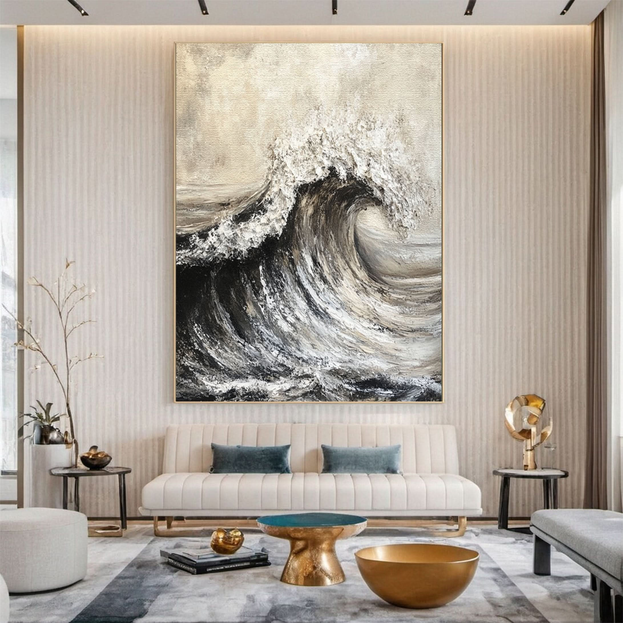 Dynamic Ocean Wave Canvas Art Textured Sea Painting #OS 068