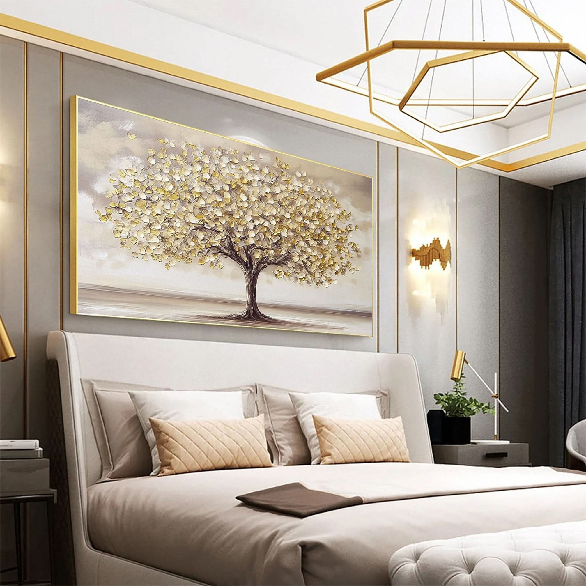 Golden Tree of Tranquility Canvas Art Luxurious Wall Decor #FT 056