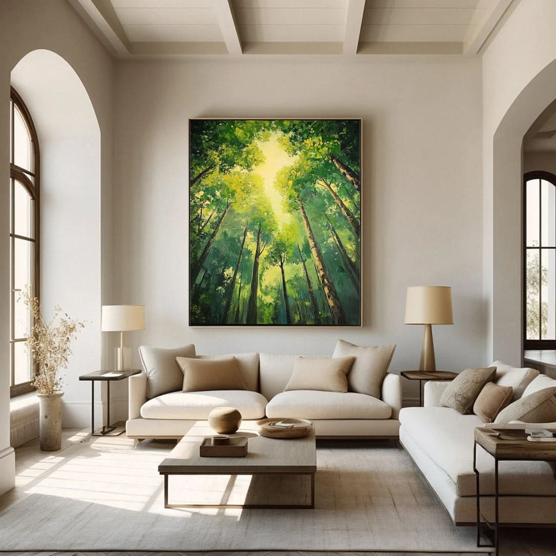 Vibrant Forest Landscape Painting Large Tree Canvas Art #FT 045