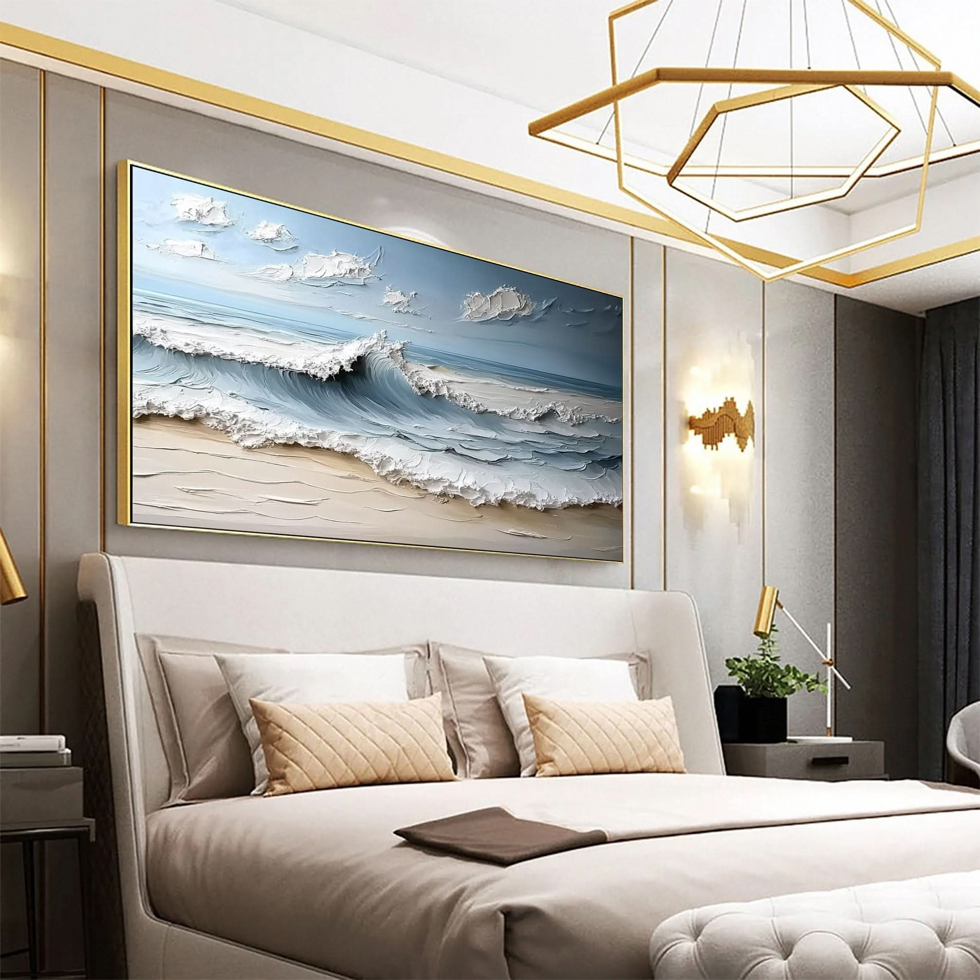 Marine Elegance Luxurious Blue Waves Oil Canvas for Modern Interiors #OS 051