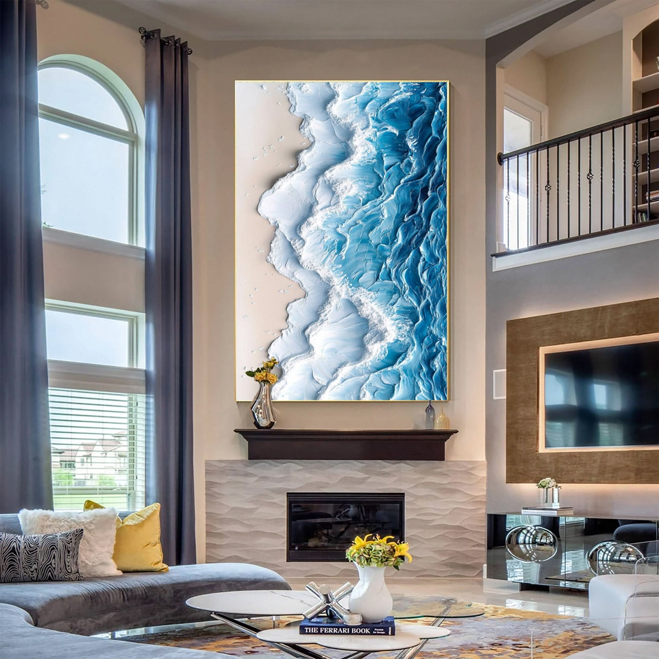 Modern Ocean Wave Canvas Textured Abstract Art for Home Decor #OS 060