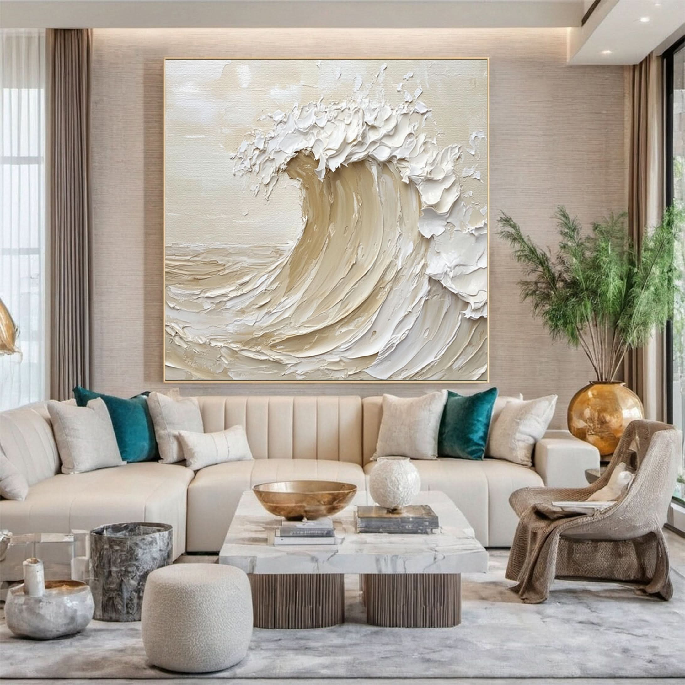 Dynamic Ocean Wave Canvas Art Textured Sea Painting #OS 071