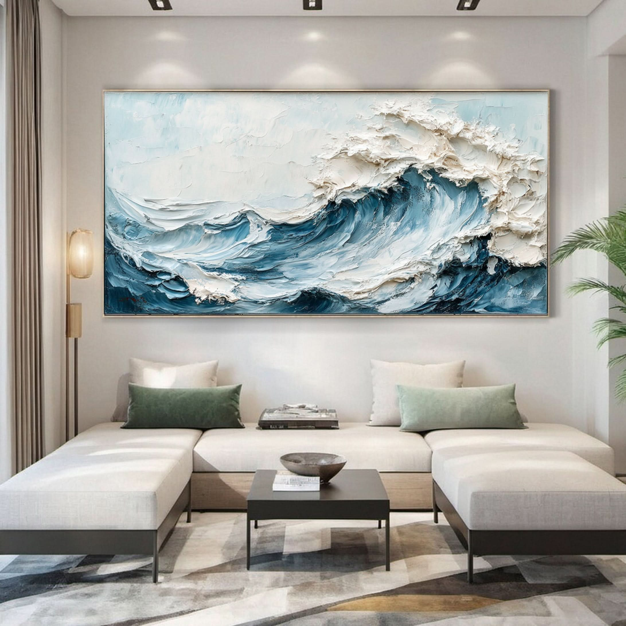 Marine Elegance Luxurious Blue Waves Oil Canvas for Modern Interiors #OS 049