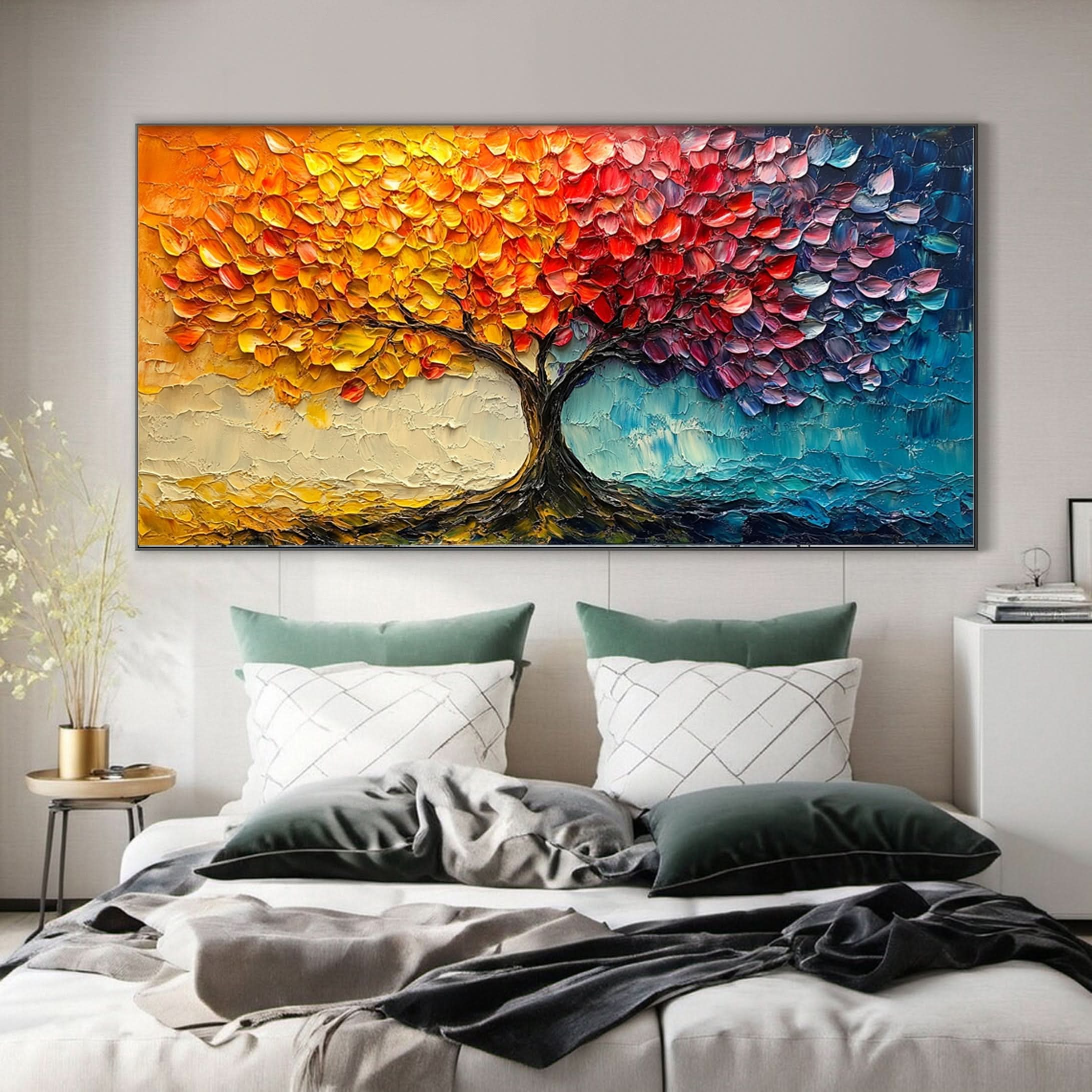 Vibrant Seasonal Tree Canvas Art - Colorful Modern Wall Decor #FT 054