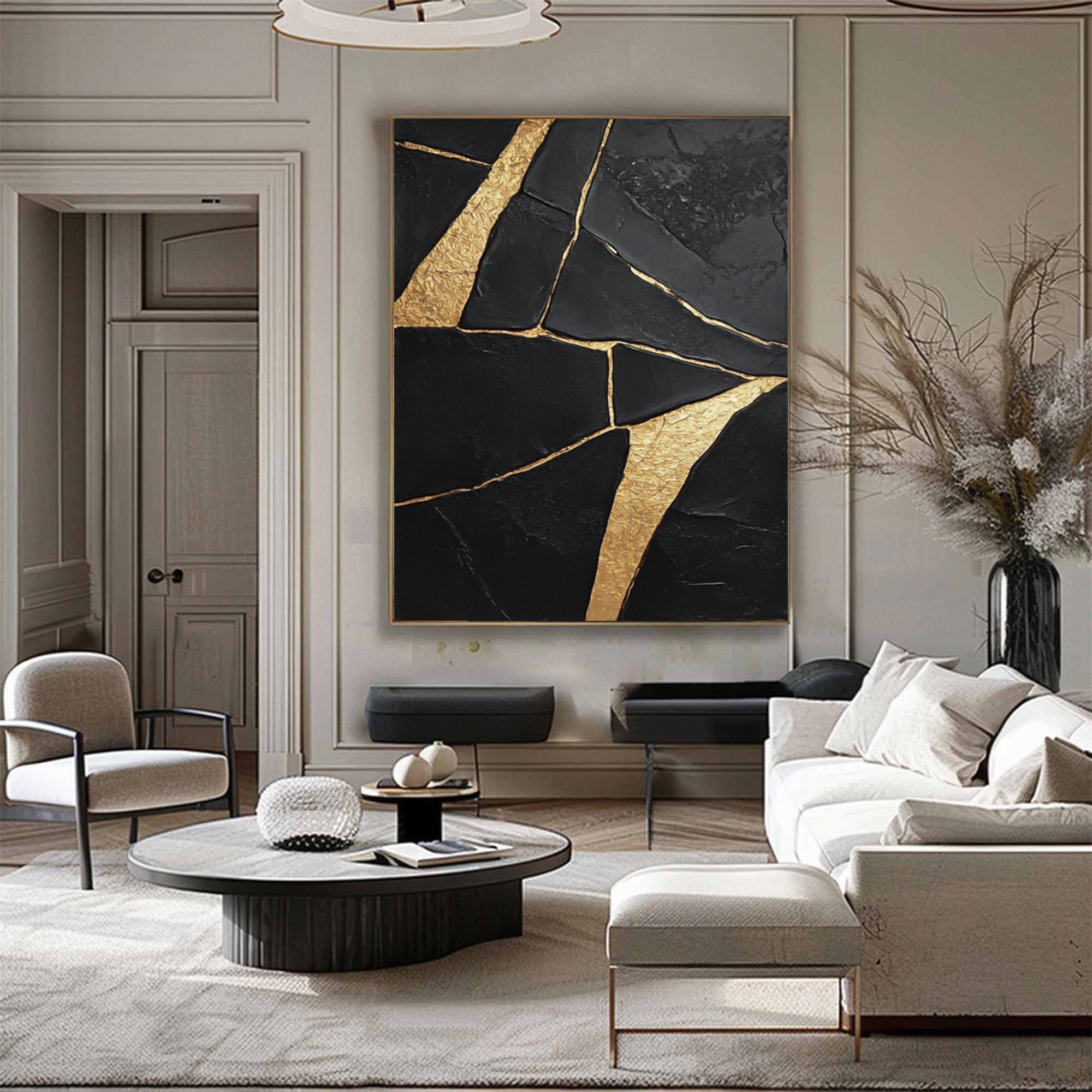 Luxury Textured Wall Art in Black and Gold for Upscale Interior Design #BM 093