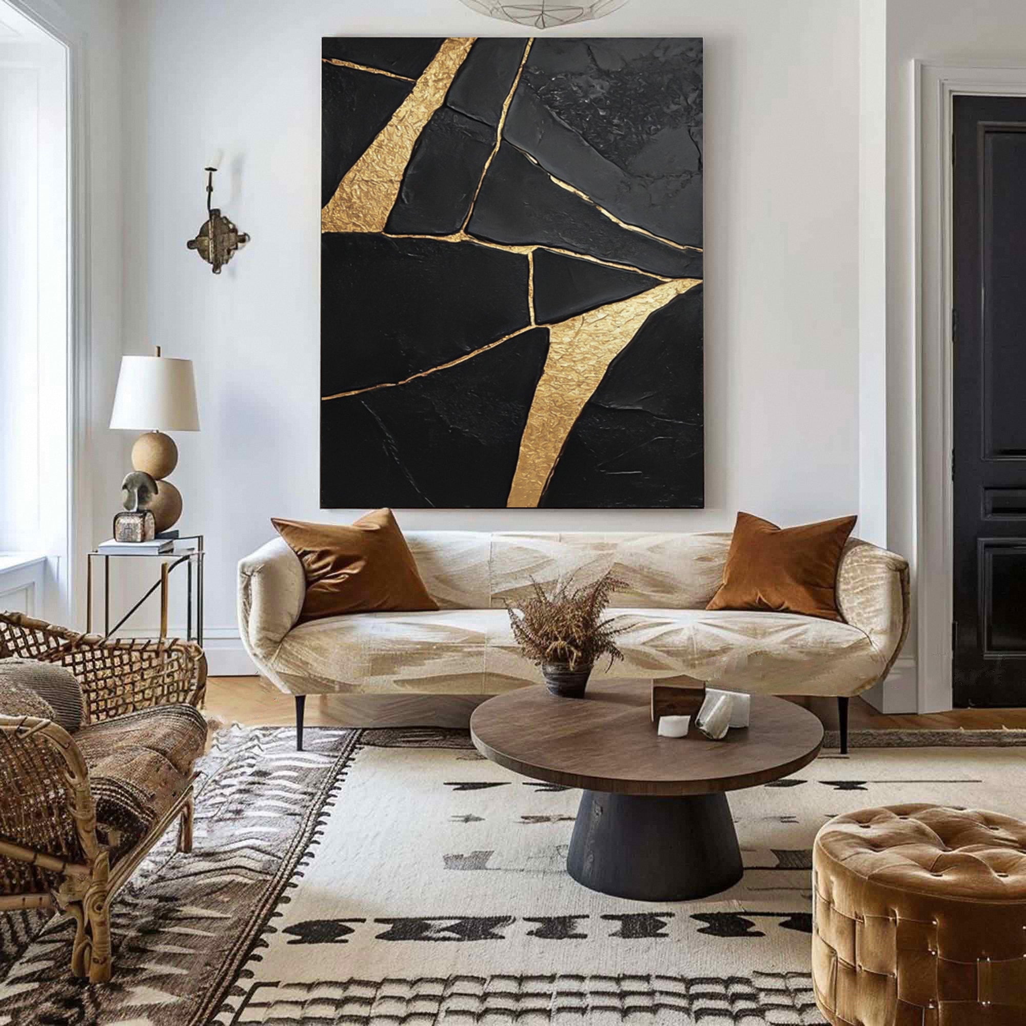 Luxury Textured Wall Art in Black and Gold for Upscale Interior Design #BM 093