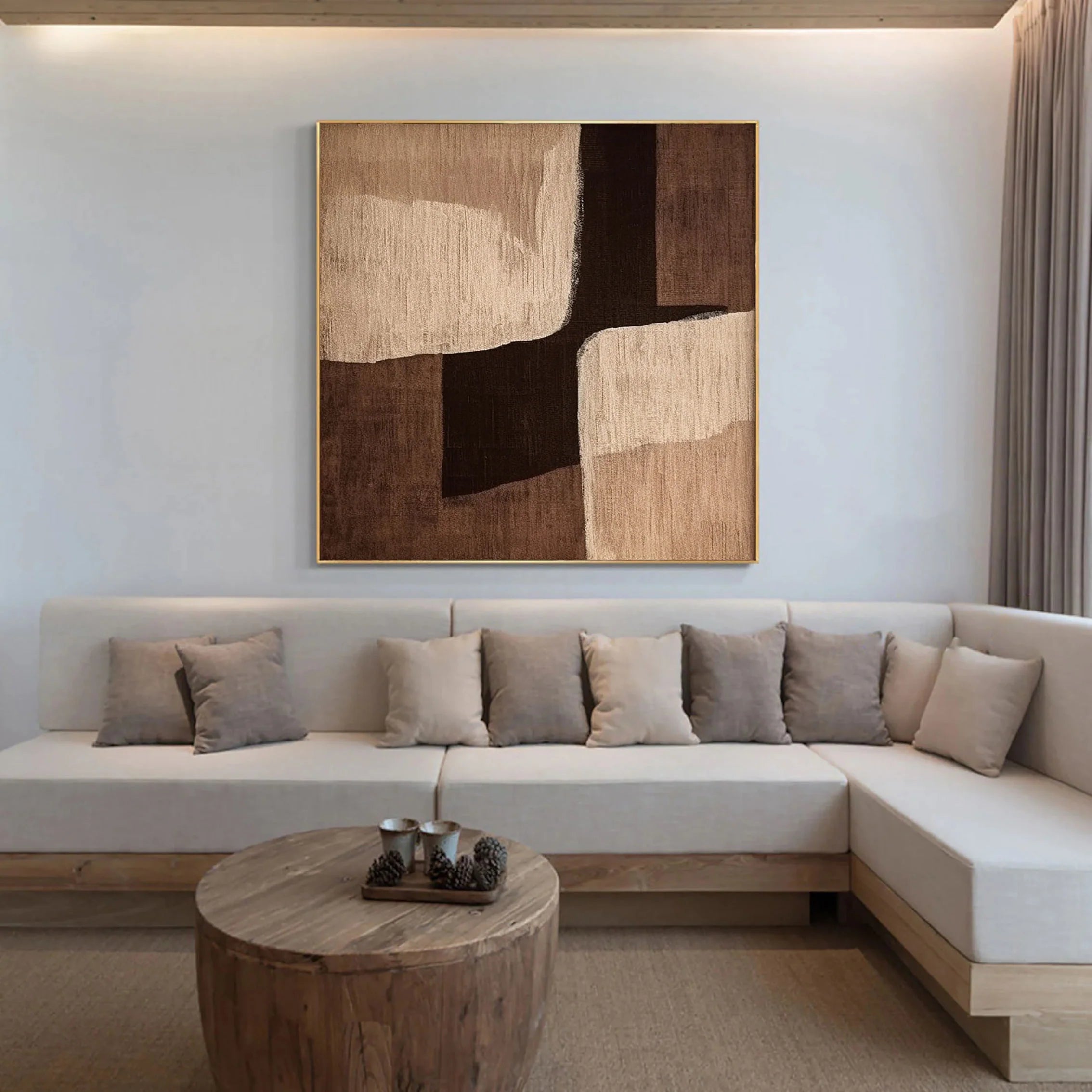 Eleanos Gallery Original Large Abstract Wabi Sabi Brown Painting Wall Decor for Living Room