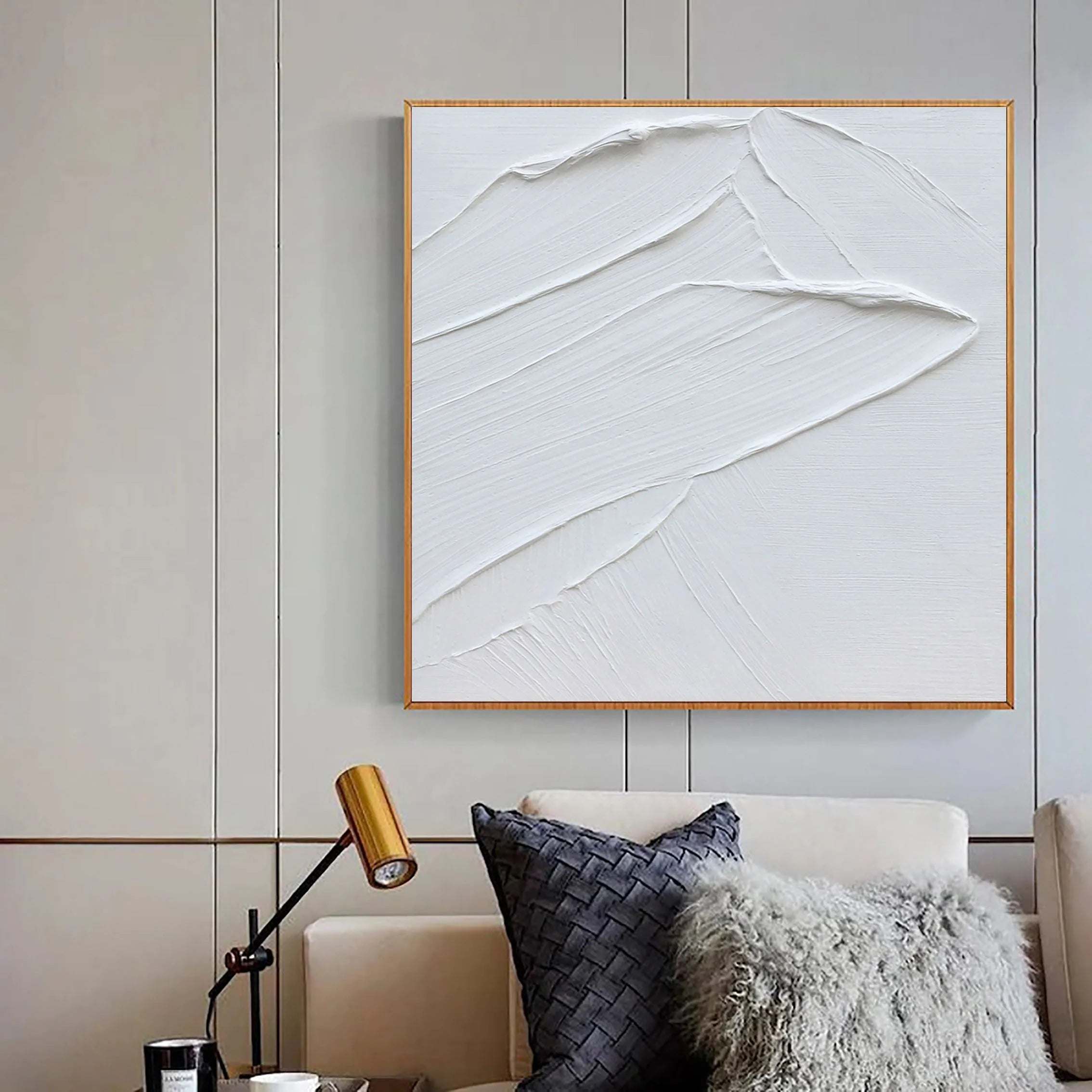 White 3D Textured Plaster Painting Original Abstract Minimalist Artwork