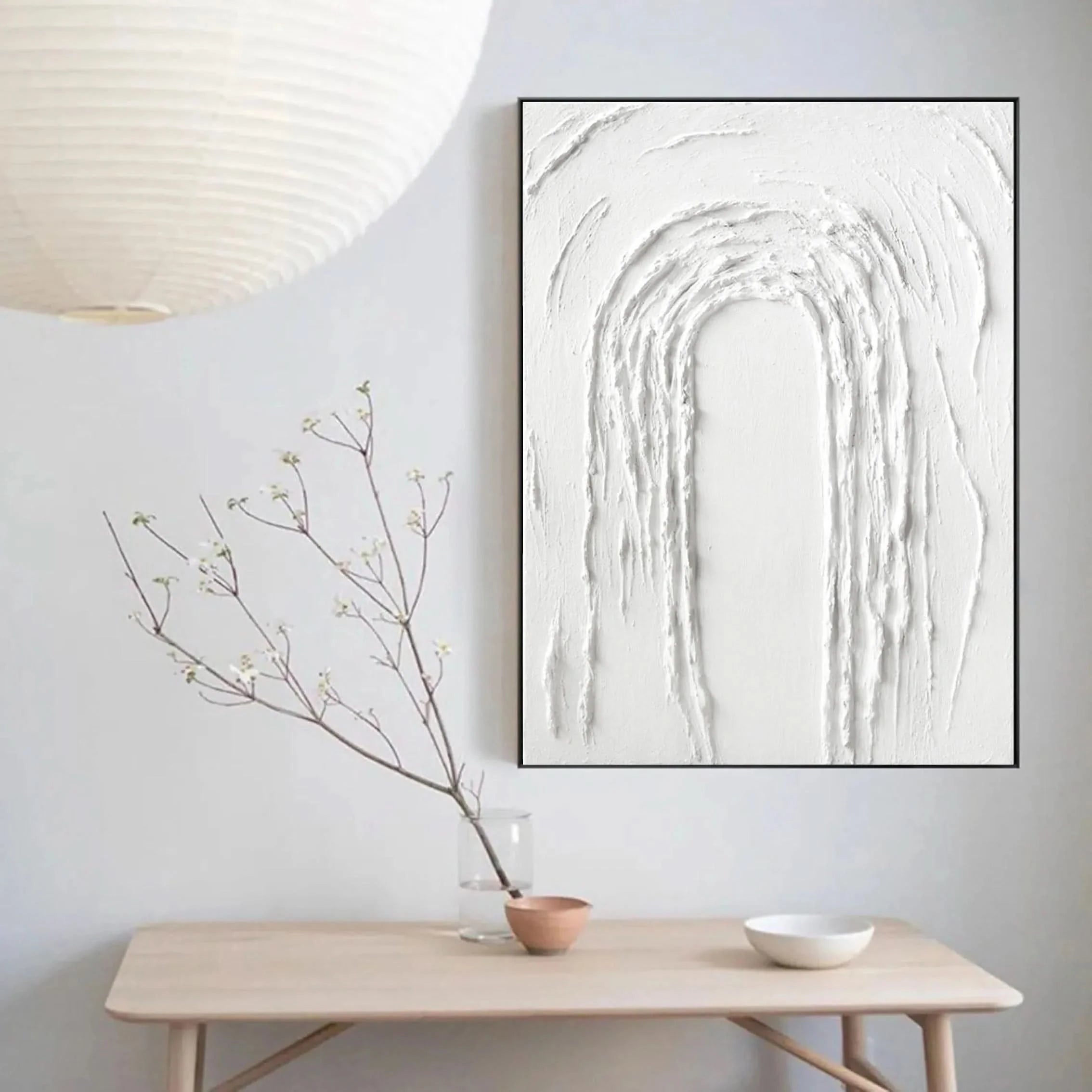 White Textured Plaster Large Painting on Canvas Handcrafted Room Decor