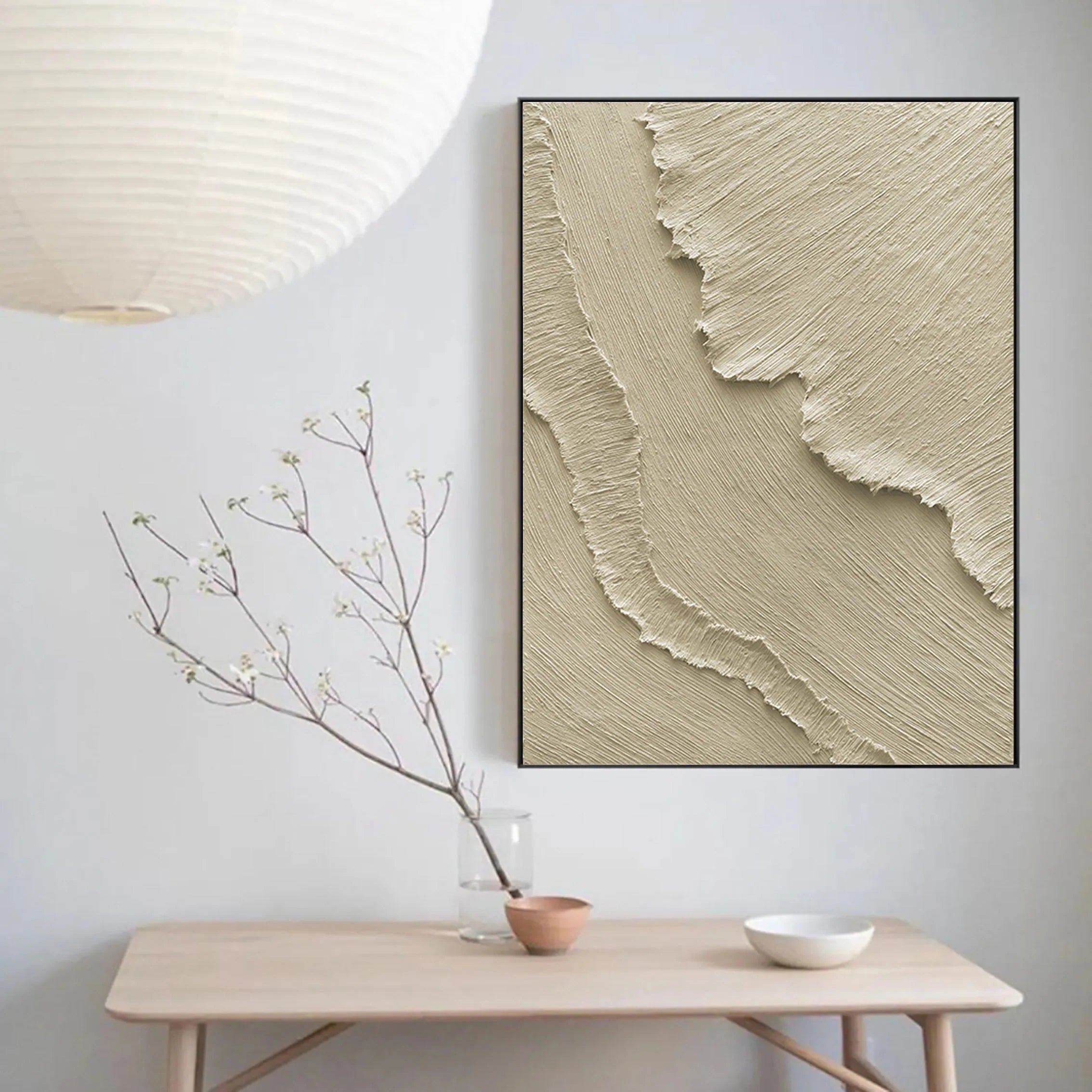 Beige 3D Textured Plaster Painting on Canvas Minimalist Wall Artwork