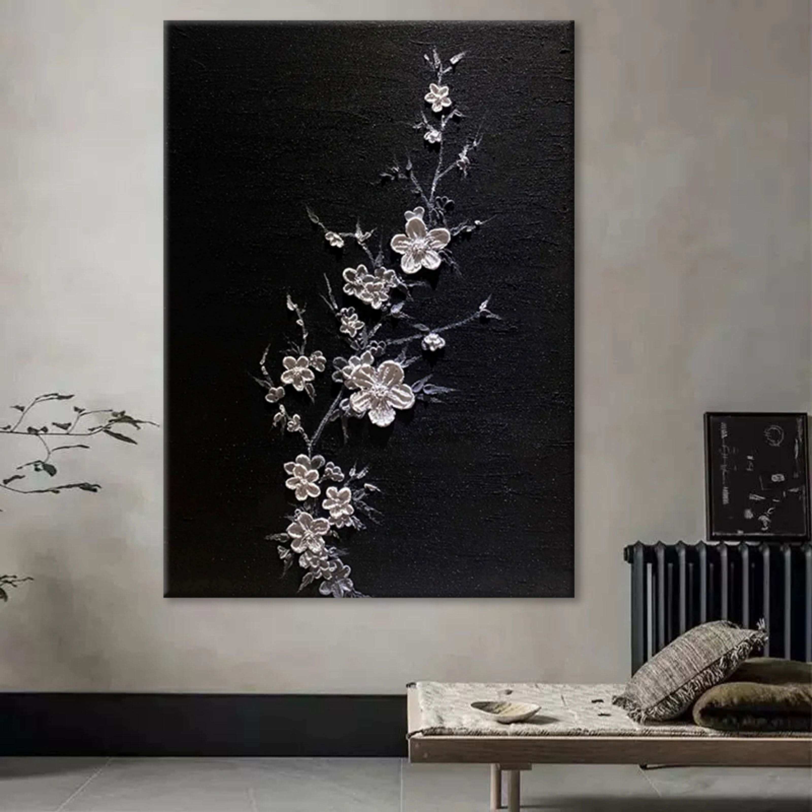 White 3D Flower Oil Painting Flower Textured Acrylic Wall Art Flower Plaster Art Minimalist Flower Painting