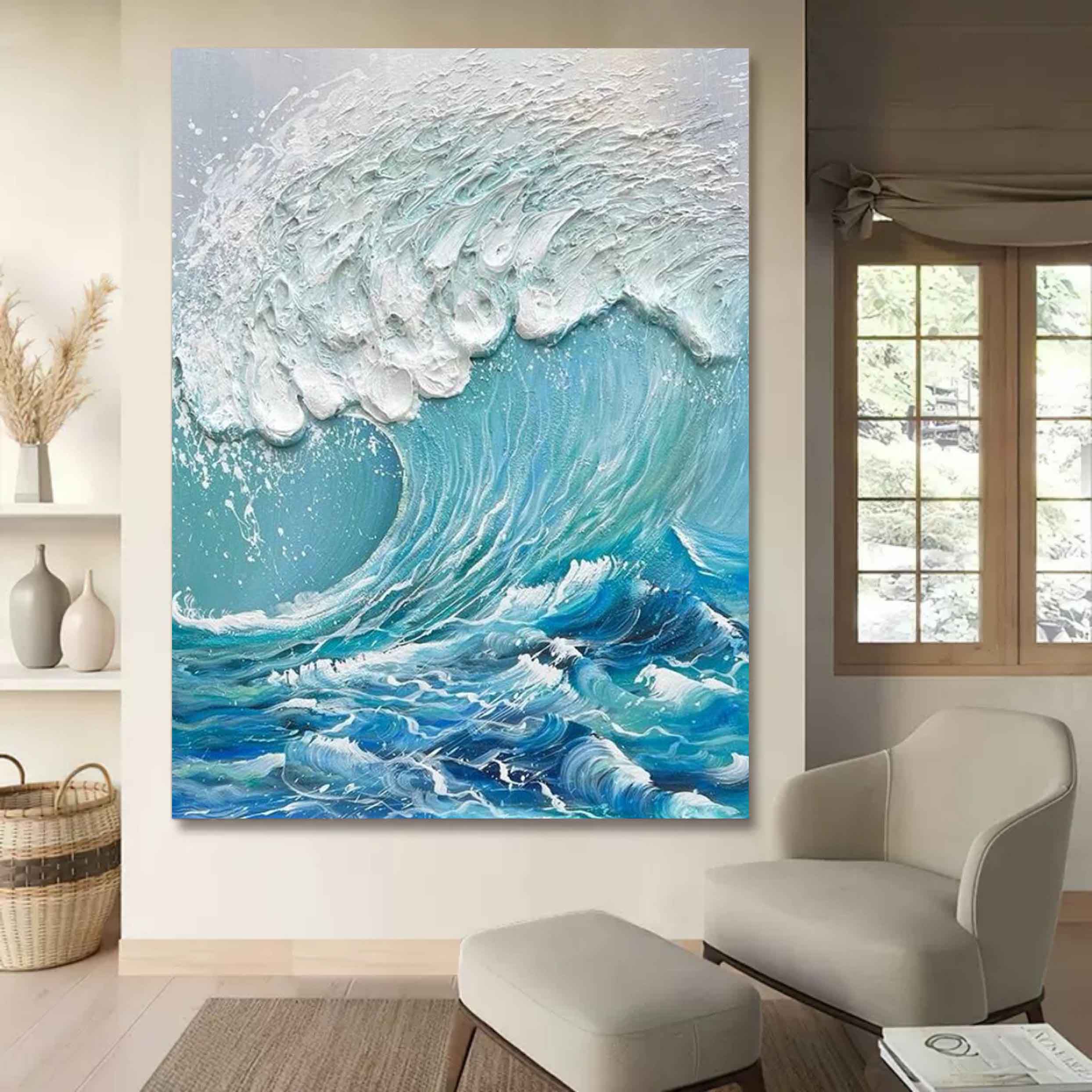 3D Blue Ocean Waves Textured Acrylic Painting Blue Ocean Waves Wall Art Ocean Waves Canvas Art