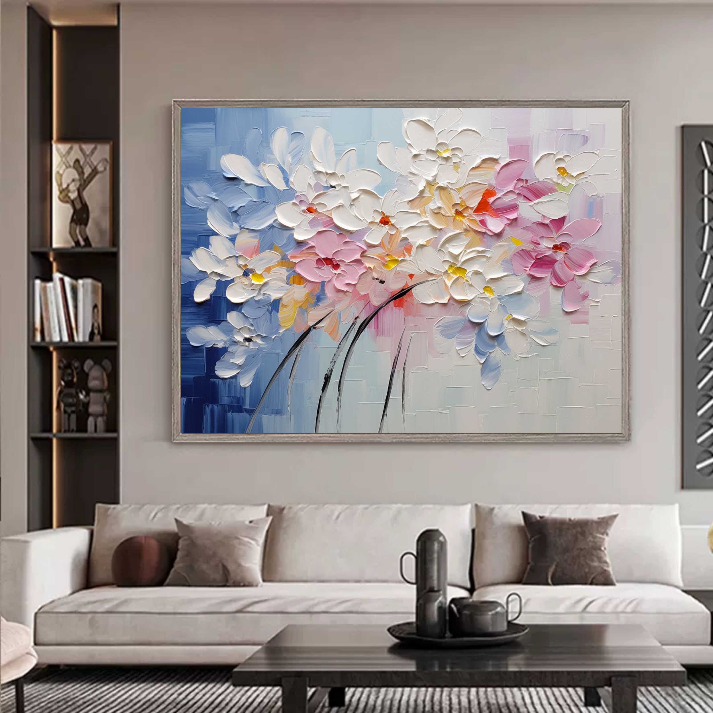 Large Colorful Flowers Texture Painting Flowers Palette Wall Art Decor Flowers Canvas Art For Sale