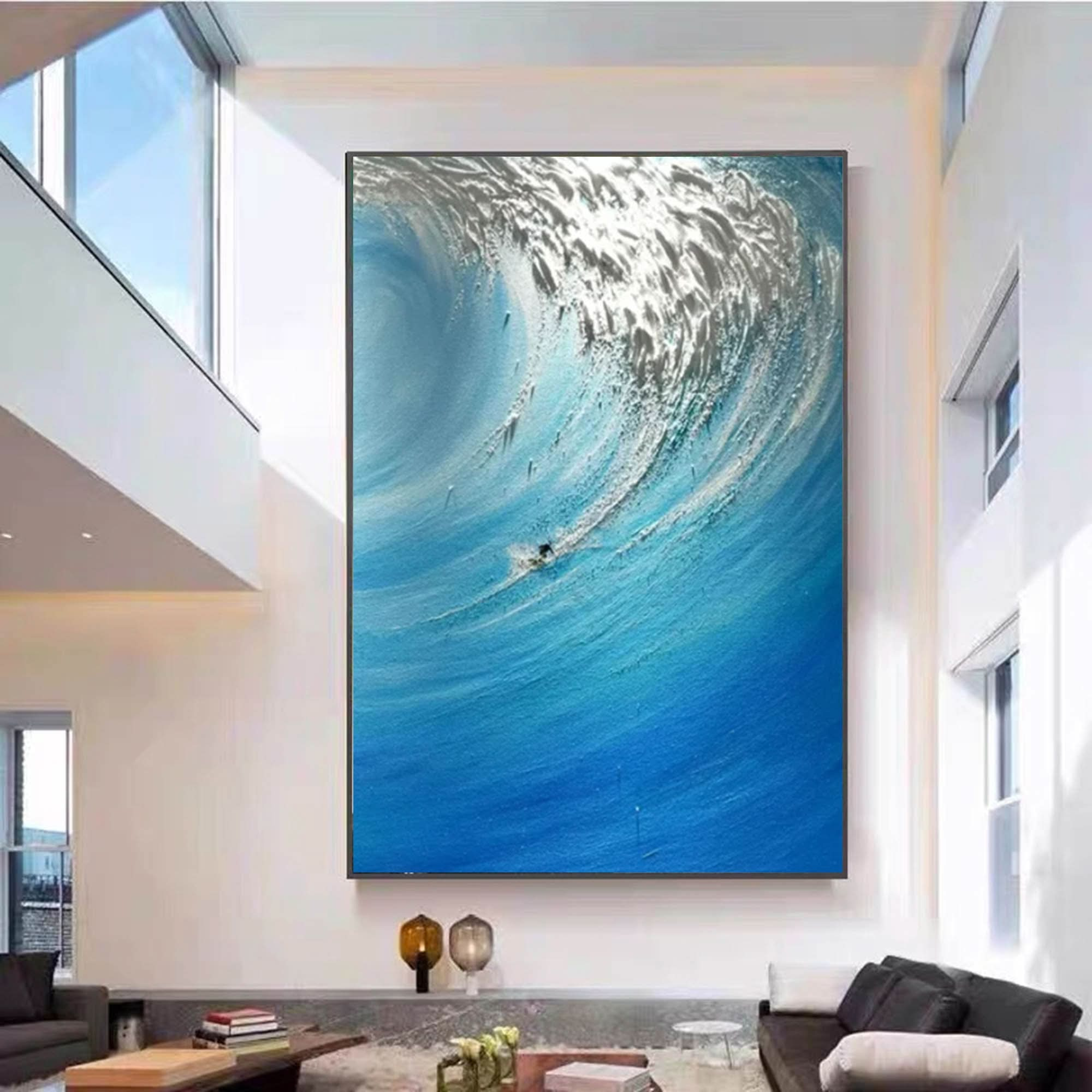 Blue Sea Texture Painting Blue Sea Texture Canvas Art Blue Sea Texture Wall Painting Sea Wall Decor