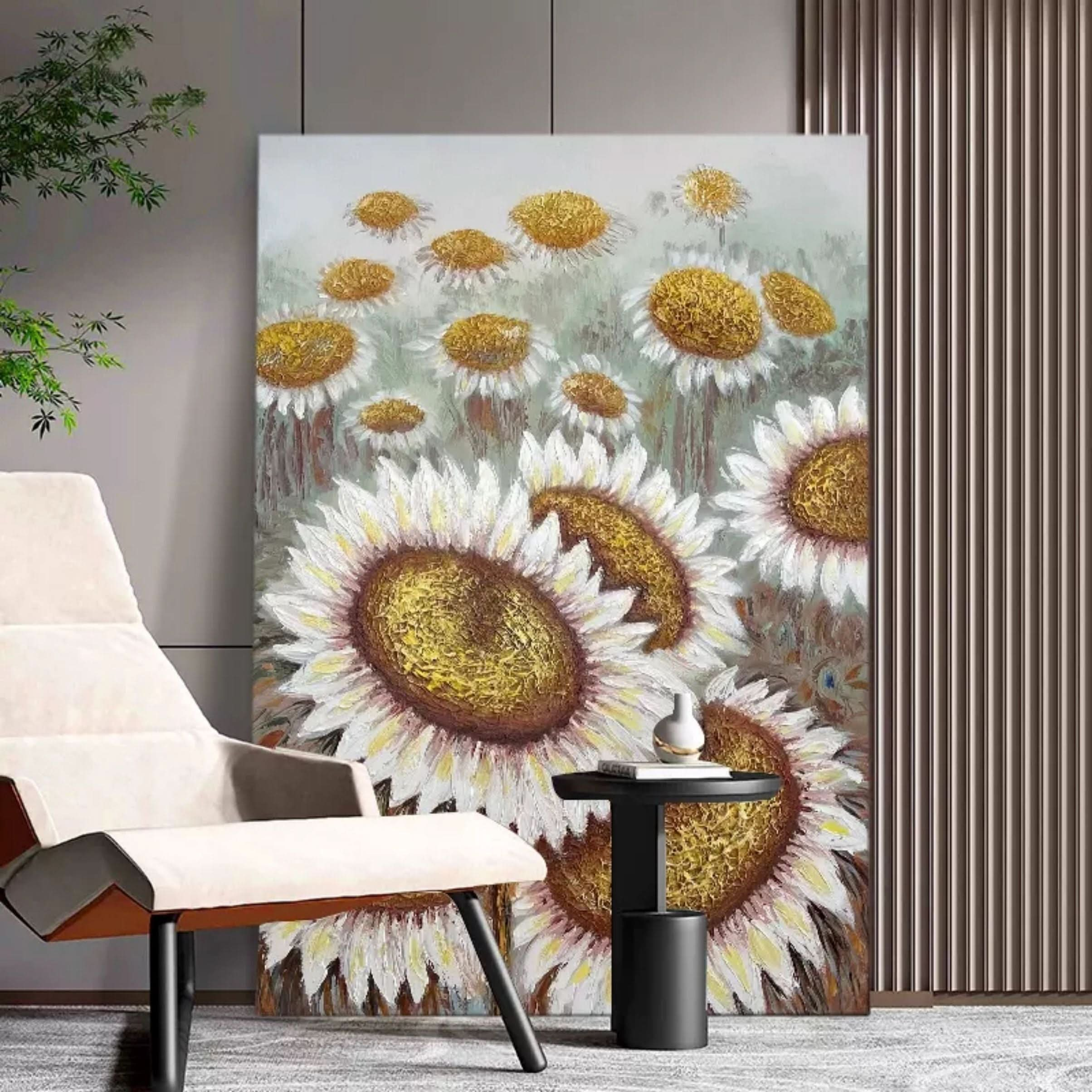 Sunflower Textured Acrylic Painting 3D Sunflower Wall Art Large Sunflower Home Decor