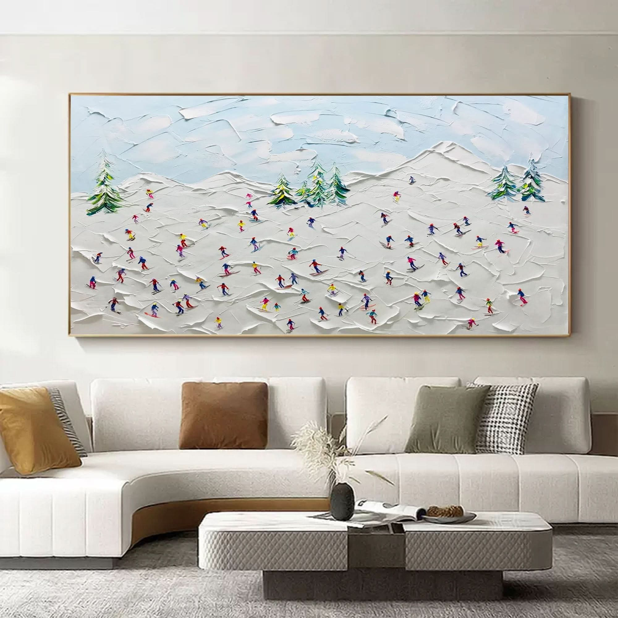 Large Snow Mountain Skier 3D Canvas Painting Snow Mountain Landscape Texture Wall Art Snow Painting