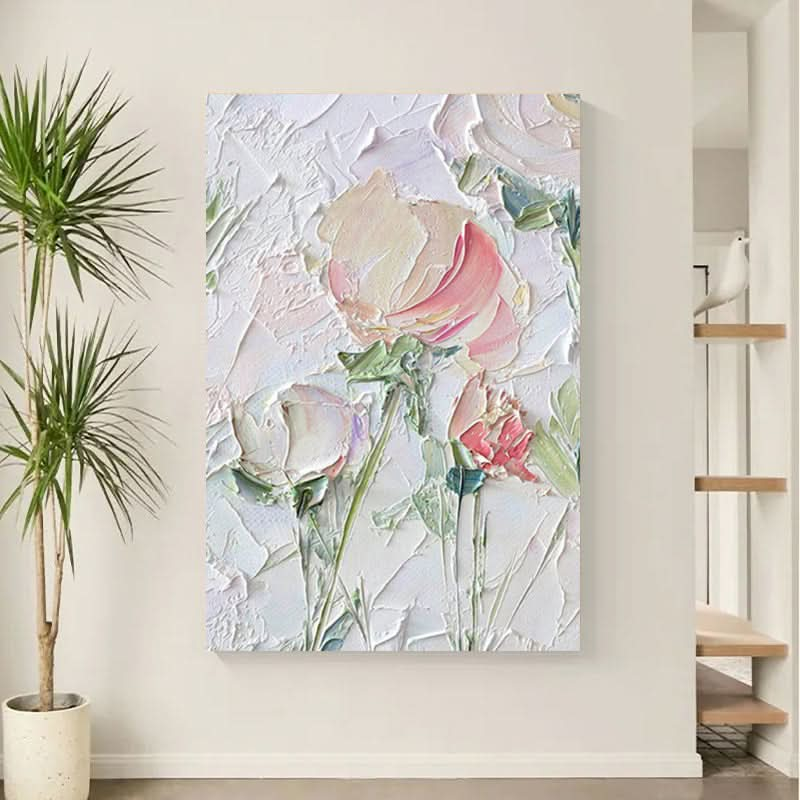 White Flower 3D Textured Acrylic Painting White Flower Plaster Art Contemporary Flower Wall Art