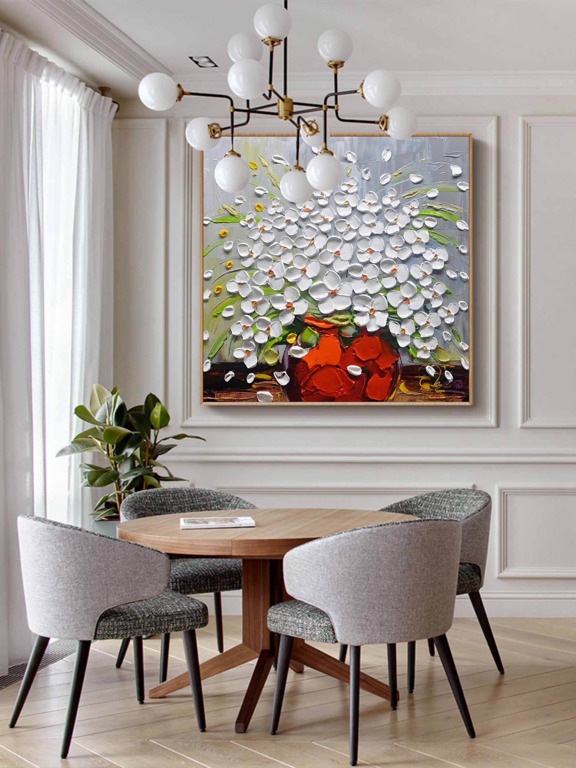 3D White Flowers Canvas Art White Flowers Texture Painting Texture Wall Art Flowers Home Wall Painting