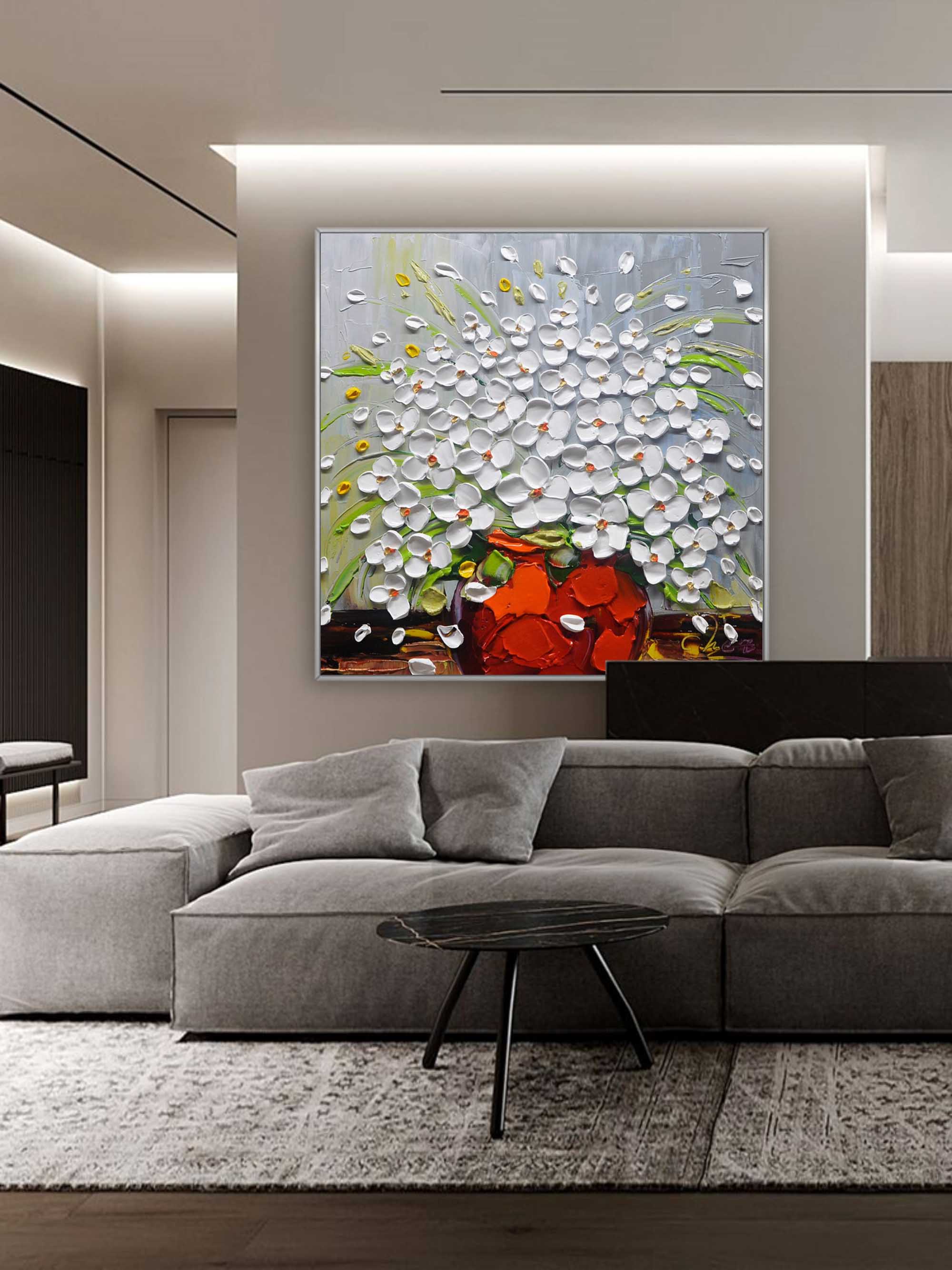 3D White Flowers Canvas Art White Flowers Texture Painting Texture Wall Art Flowers Home Wall Painting