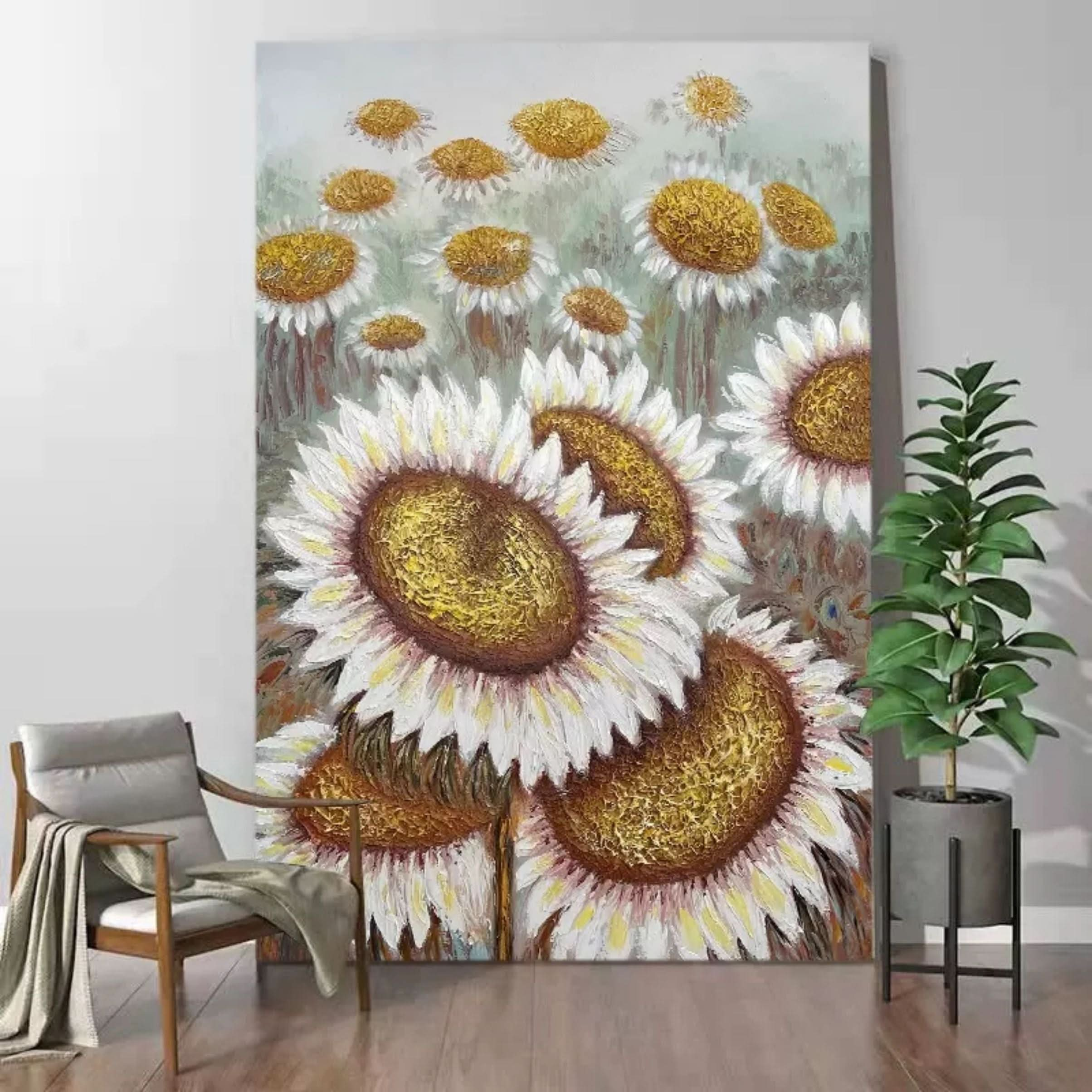 Sunflower Textured Acrylic Painting 3D Sunflower Wall Art Large Sunflower Home Decor