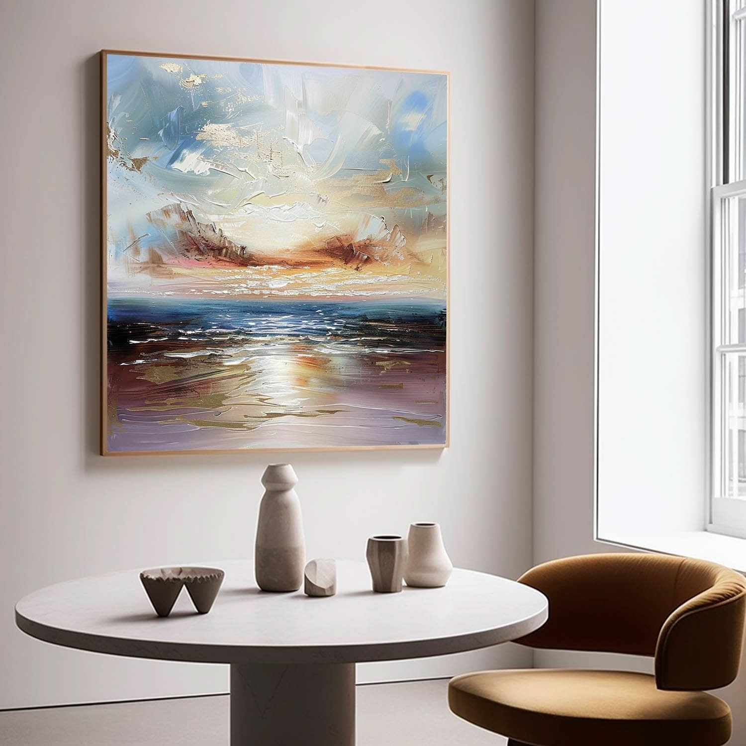 Sea Sunrise Landscape Art For Sale Blue and Gold Sea Sunrise Landscape Abstract Canvas Wall Painting