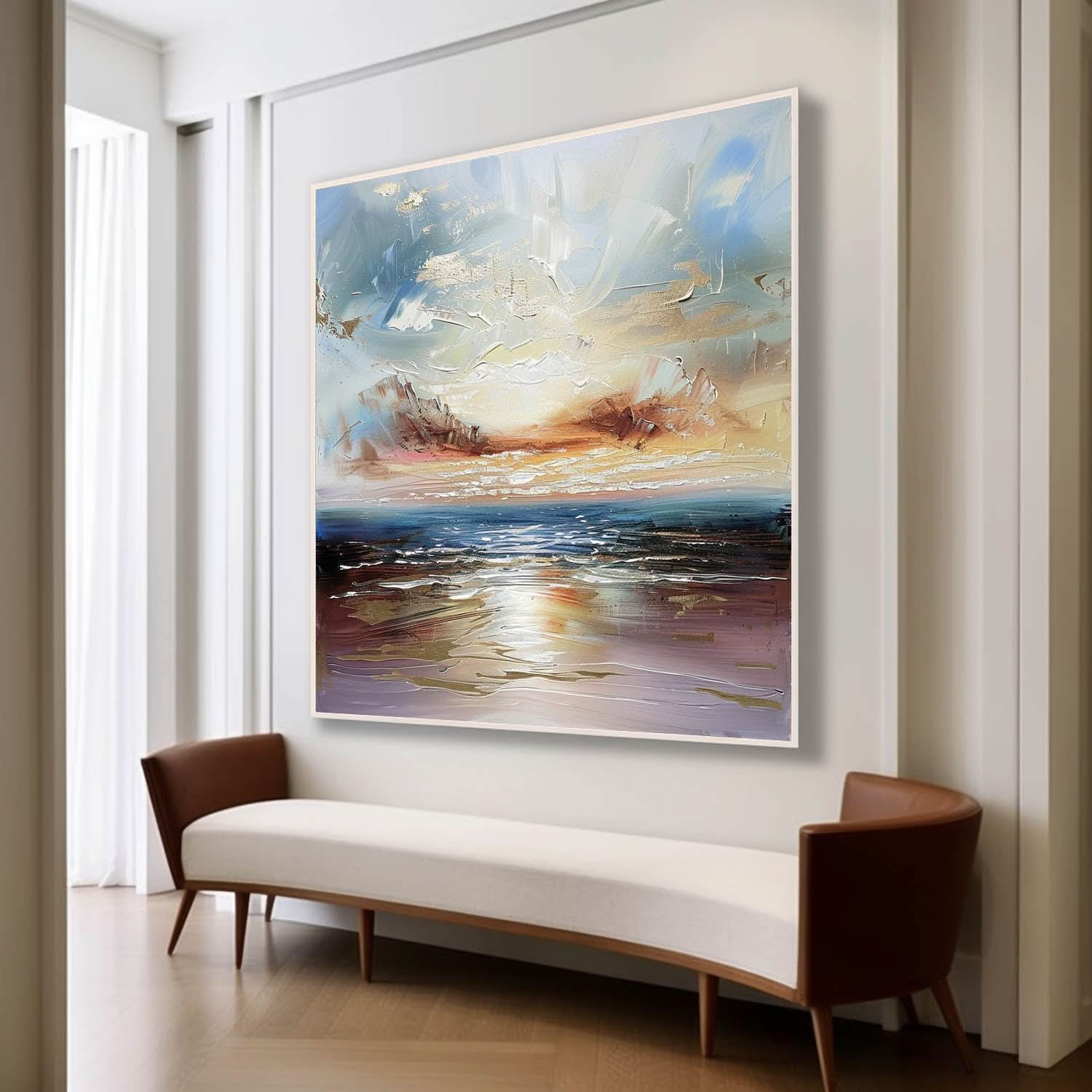 Sea Sunrise Landscape Art For Sale Blue and Gold Sea Sunrise Landscape Abstract Canvas Wall Painting