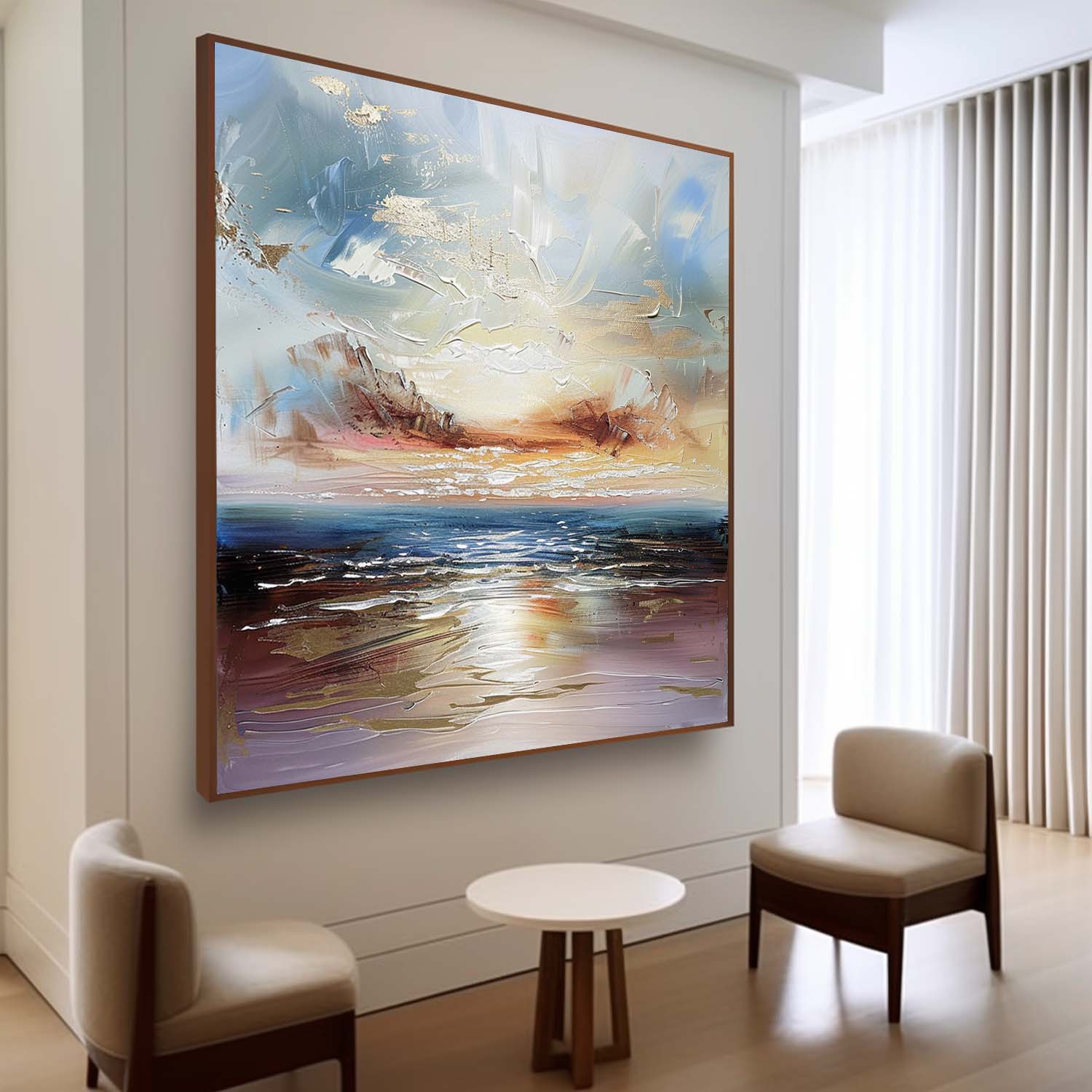 Sea Sunrise Landscape Art For Sale Blue and Gold Sea Sunrise Landscape Abstract Canvas Wall Painting