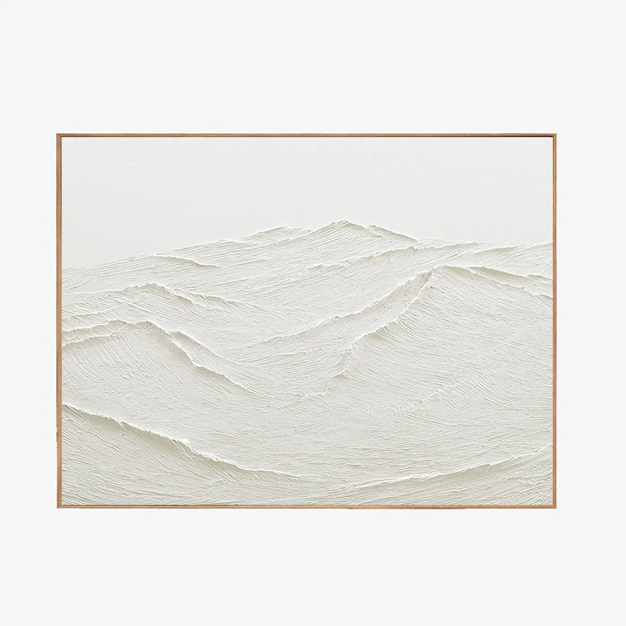 White Rich Textured Landscape Plaster Art Painting, Handcrafted Mountain Minimalist Wall Art