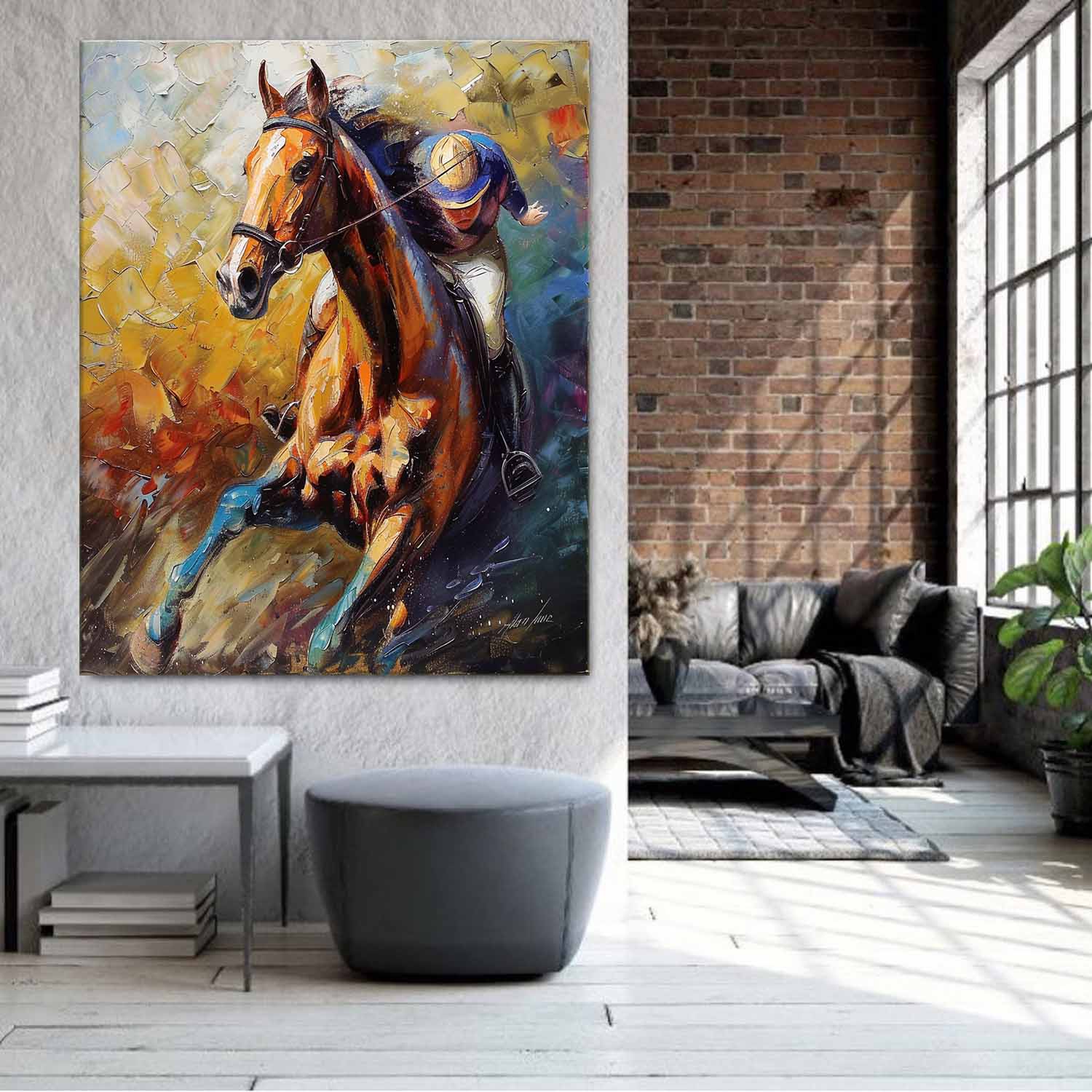 Large Horse Racing Canvas Wall Painting Decor Colorful Equestrian Canvas Art Modern Colorful Horse Wall Art